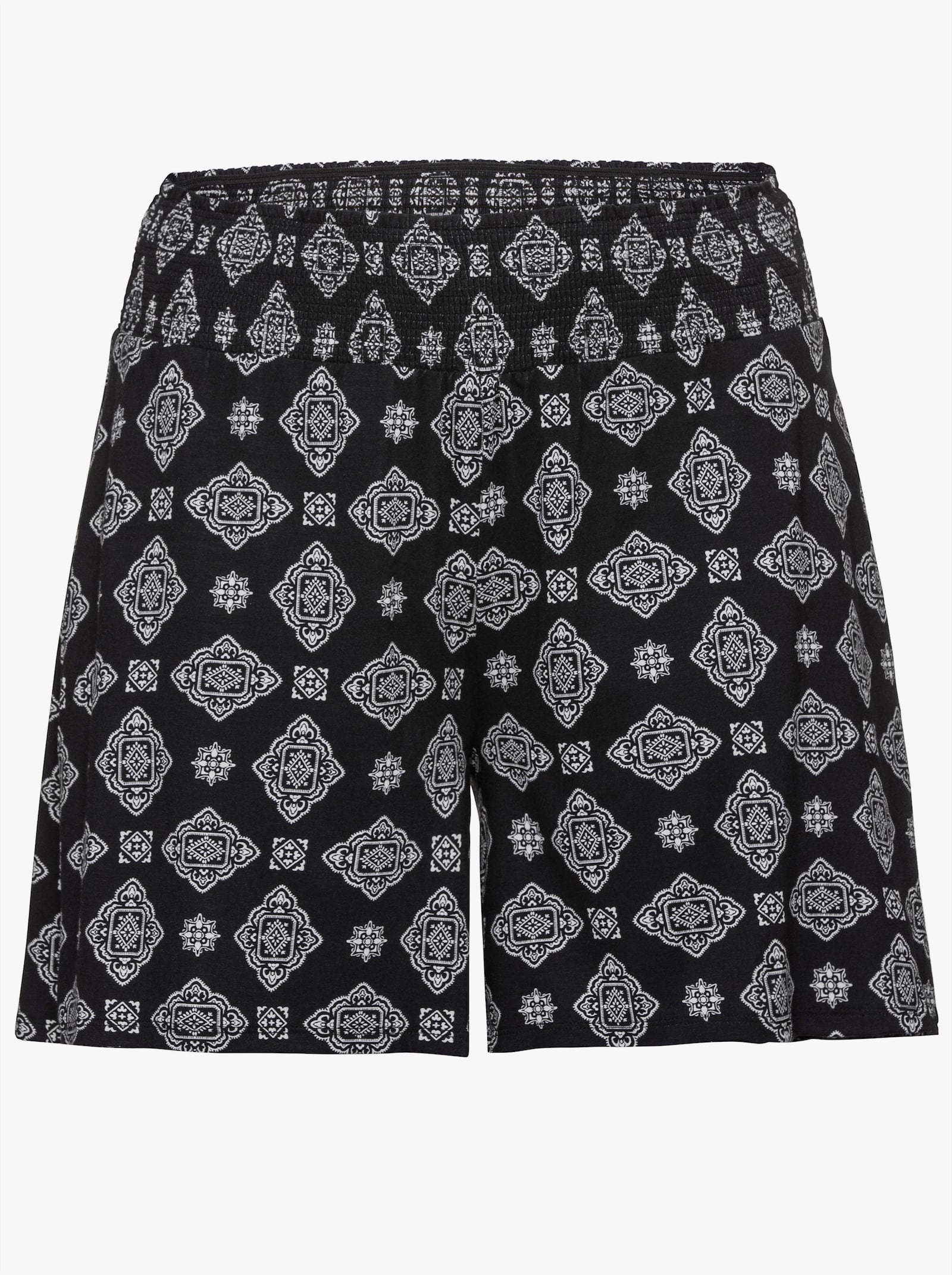 sheego Lockere Shorts mit Smokbund - schwarz bedruckt