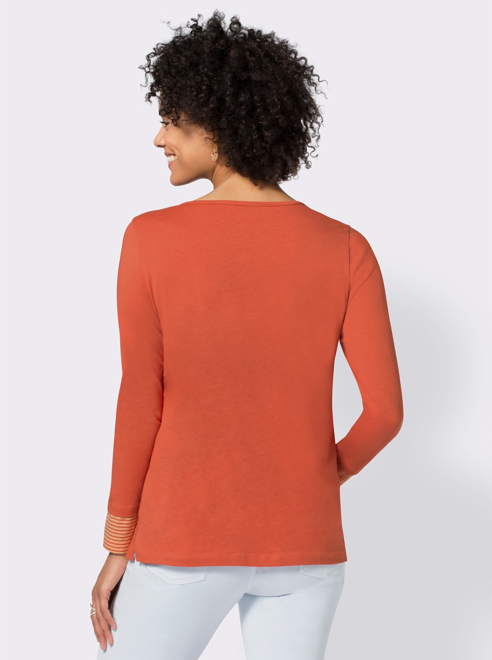 Shirt met lange mouwen en in het garen geverfde strepen - terracotta