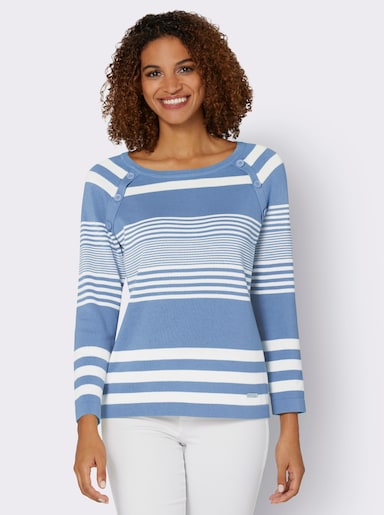 Streifenpullover mit Zierknöpfen - hellblau-weiß-gestreift