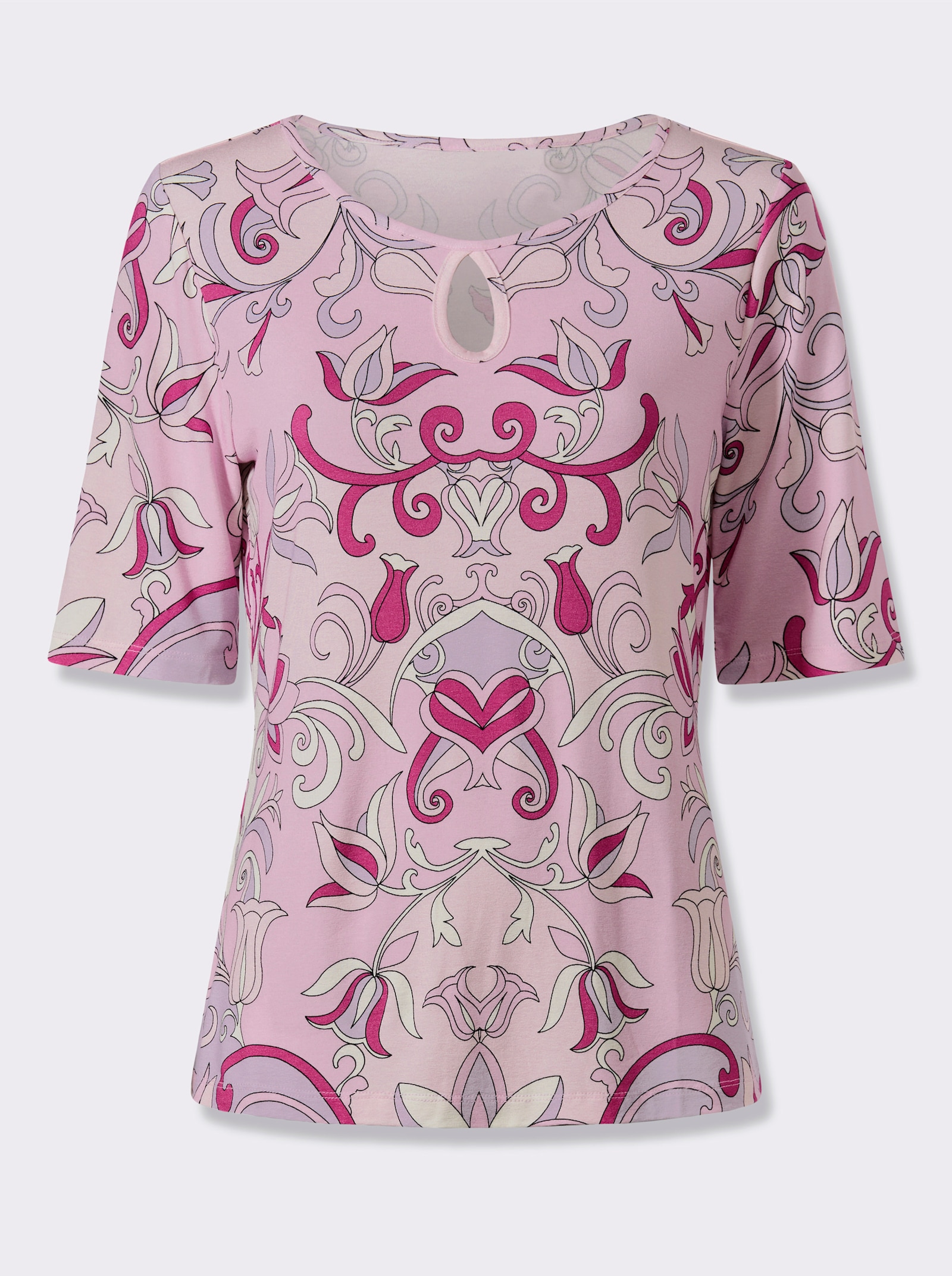 heine Kurzarmshirt mit Cut-outs - rosé-hellrosé-bedruckt
