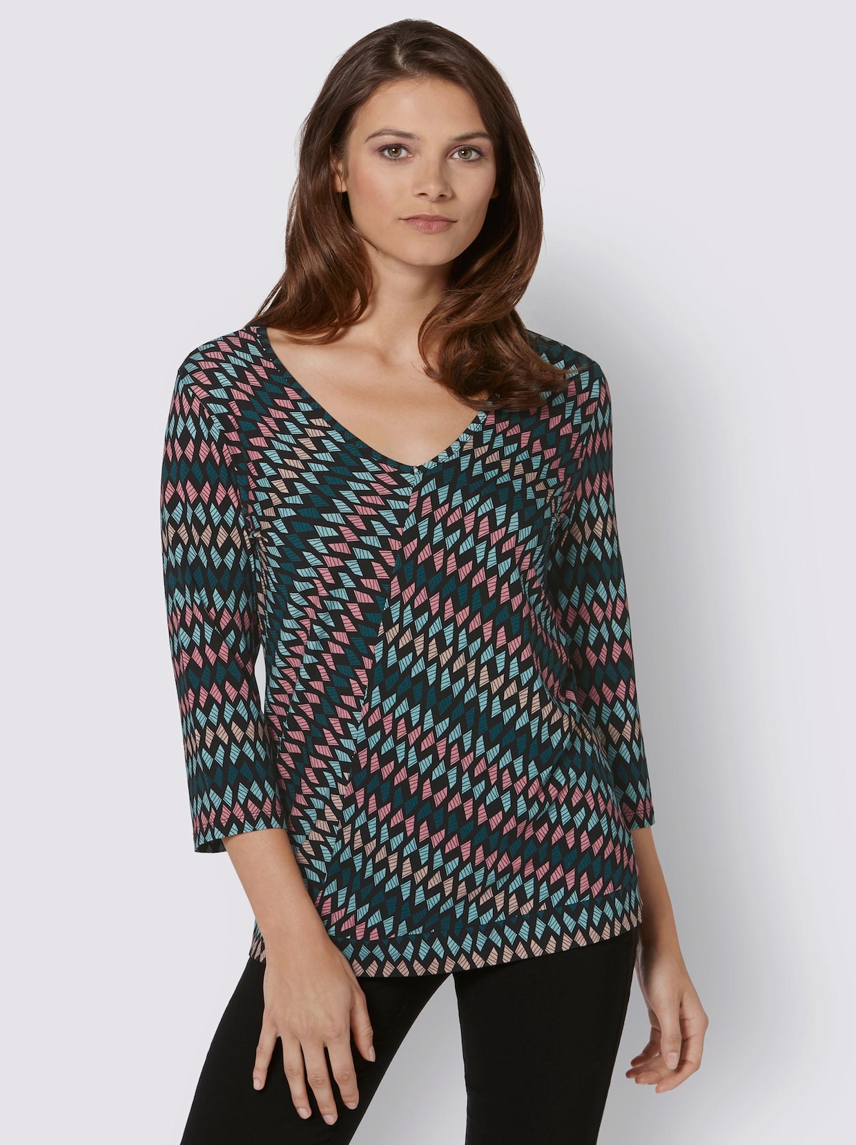Shirt met 3/4-mouw - zwart/petrol gedessineerd
