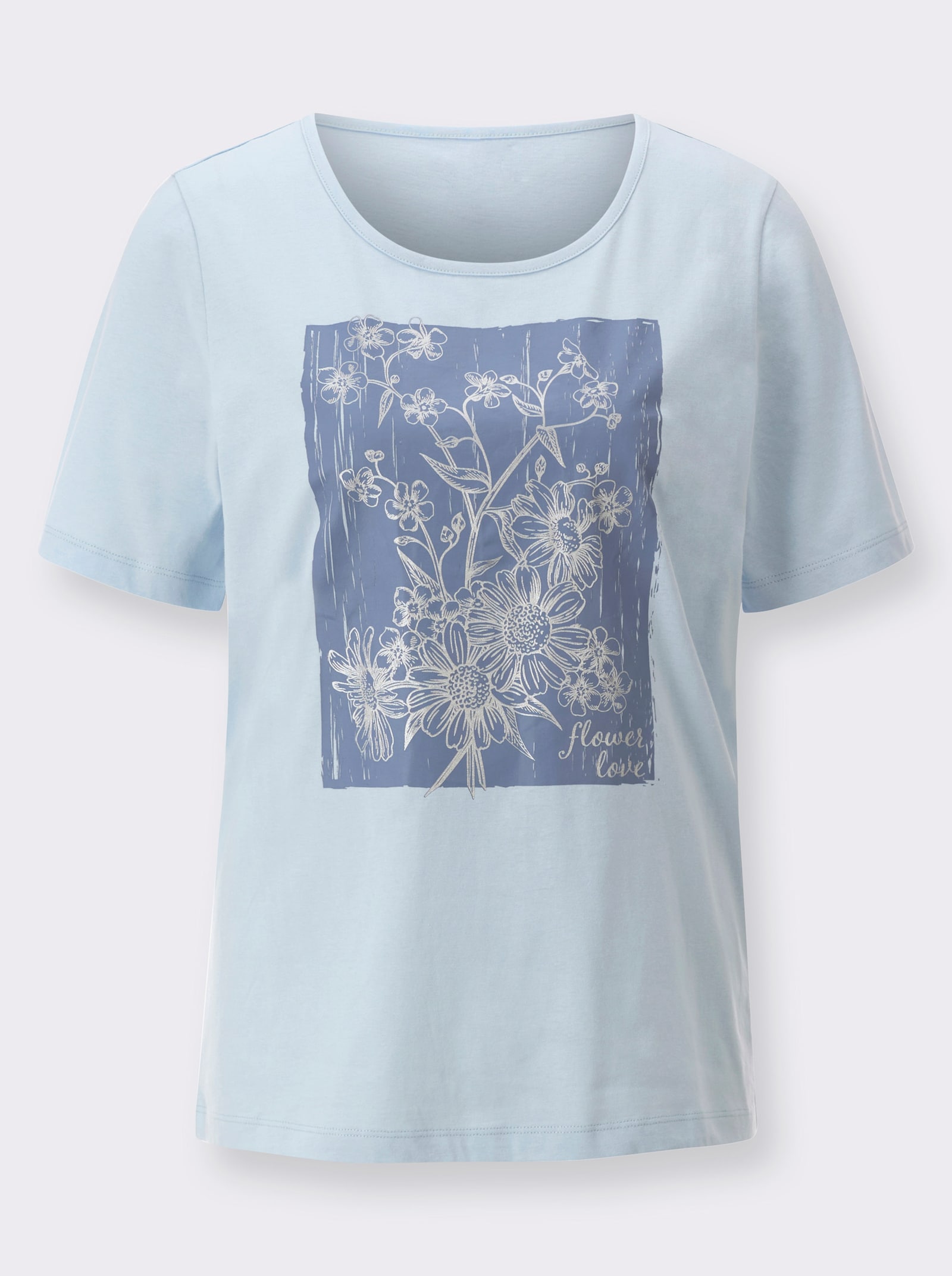 Shirt met ronde hals en folieprint - lichtblauw/duifblauw