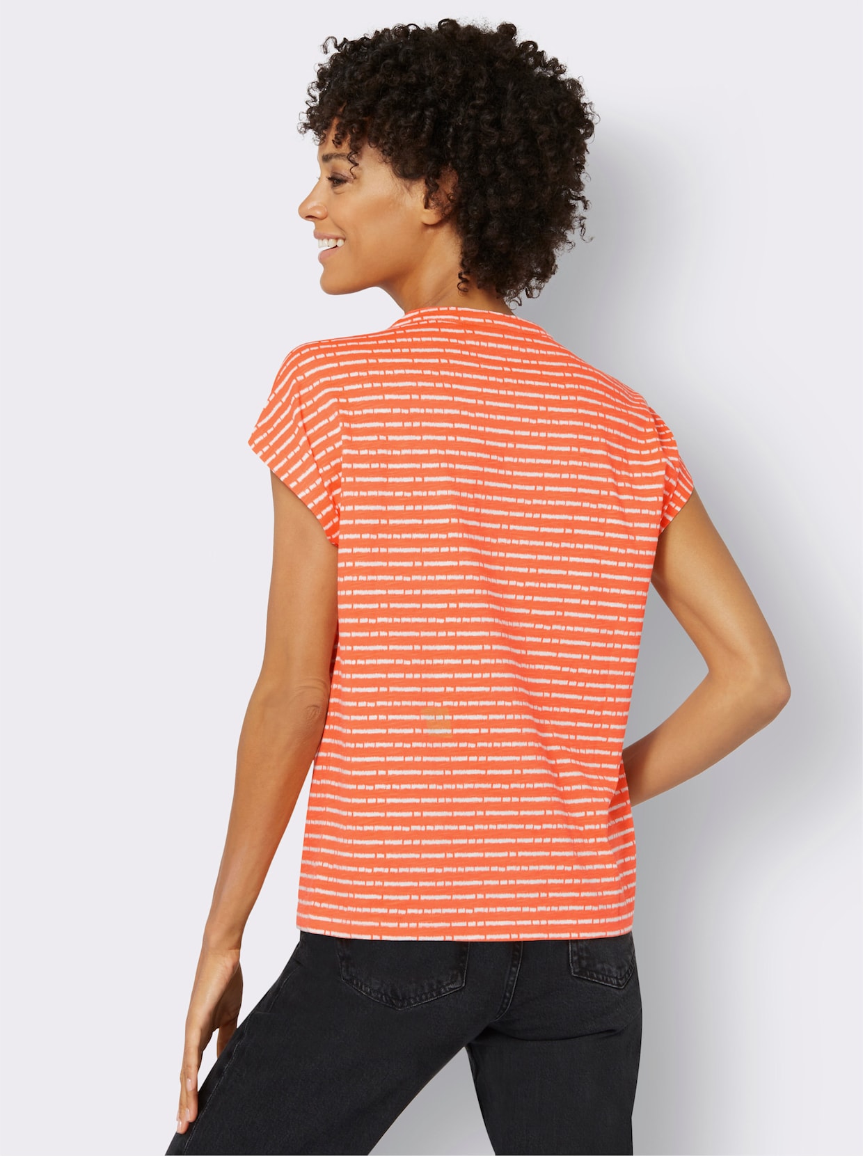 T-shirt - orange-écru-rayé