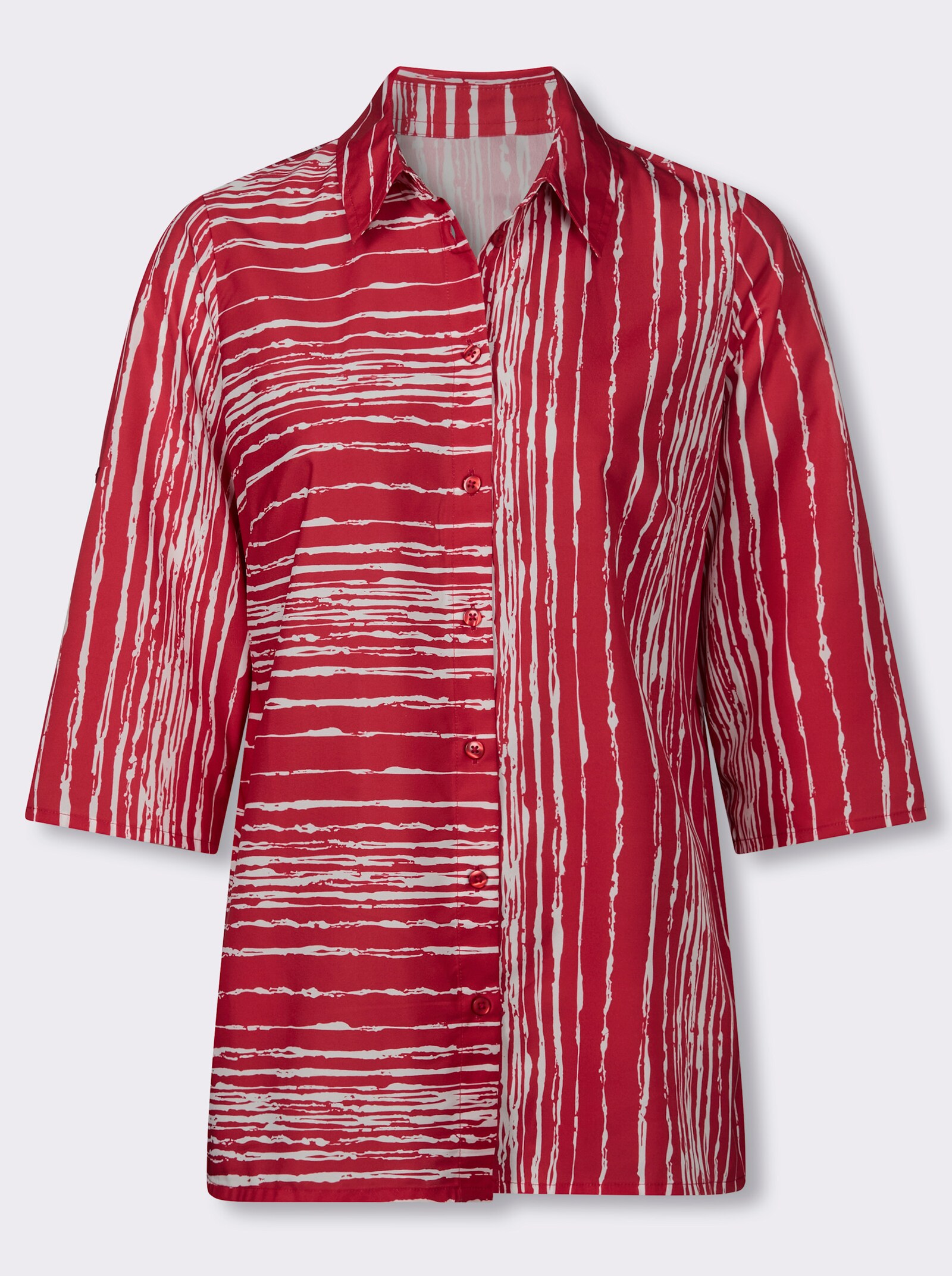 Longbluse mit Seitenschlitzen - erdbeere-ecru-bedruckt