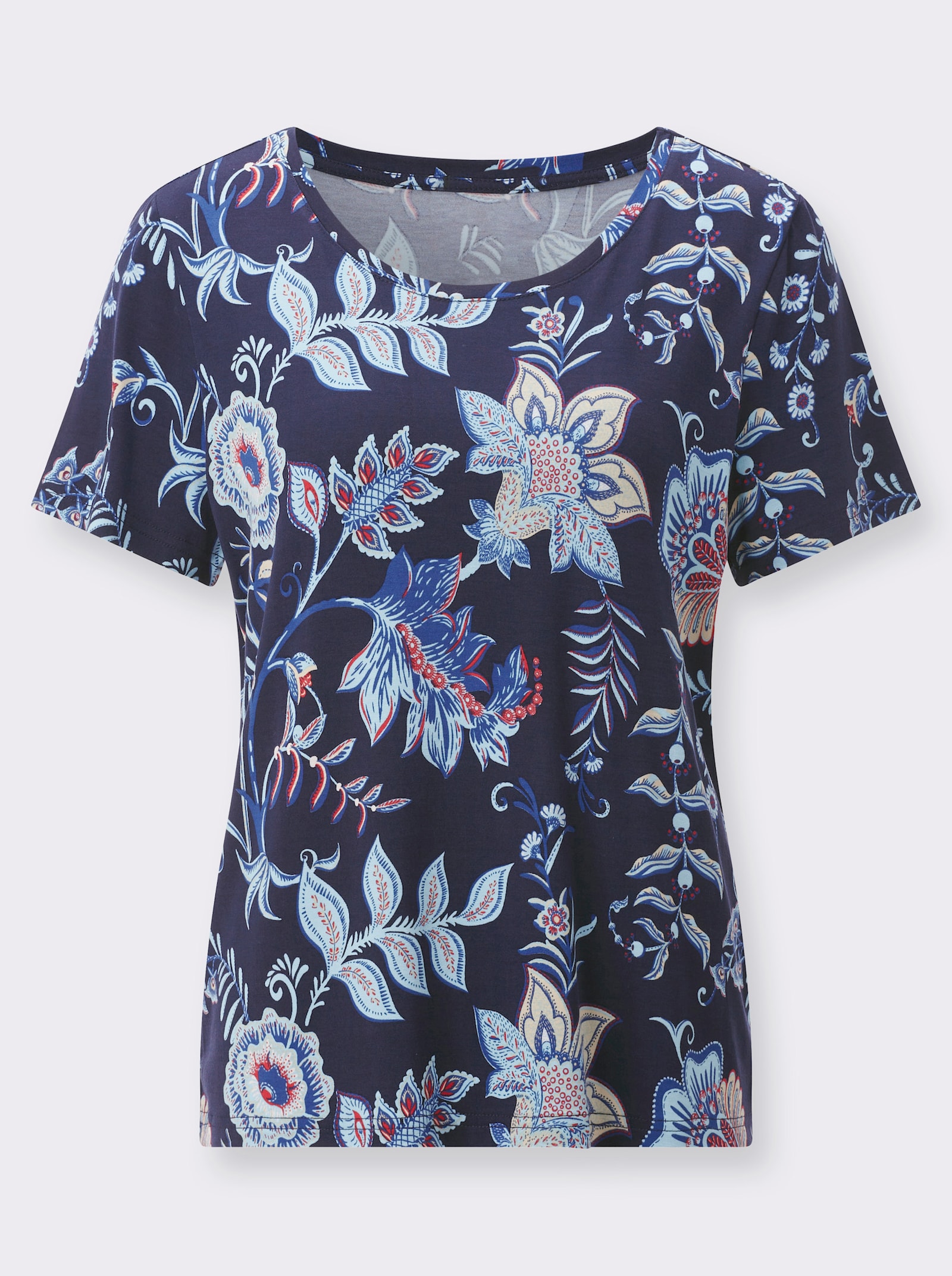 Print-Shirt im Blumenmuster - marine-aqua-bedruckt