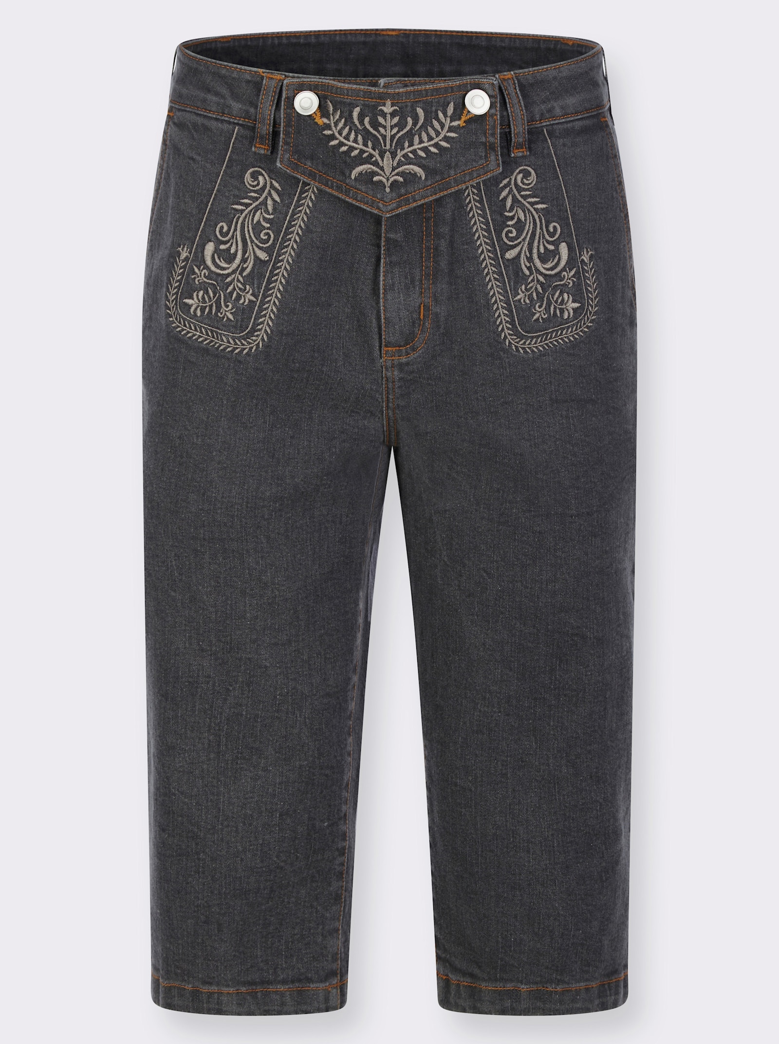 Jeansbermuda met folkloreborduursel - antraciet-denim