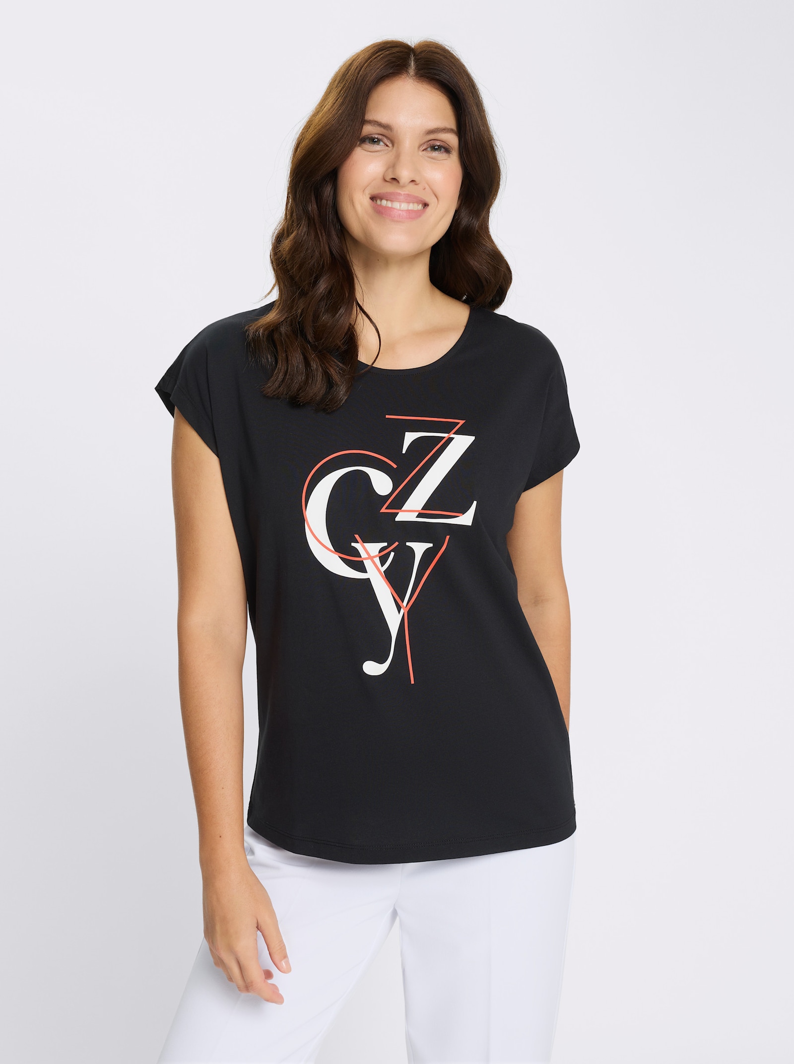 Kurzarmshirt mit Lettering-Print - schwarz-weiß