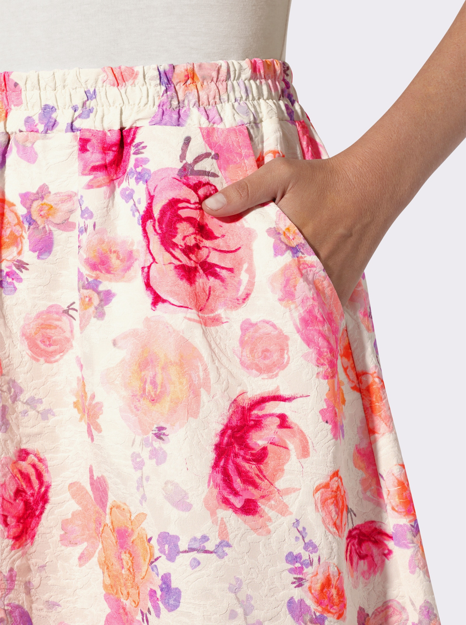 heine Webrock mit floralem Druck - champagner-altrosa-bedruckt