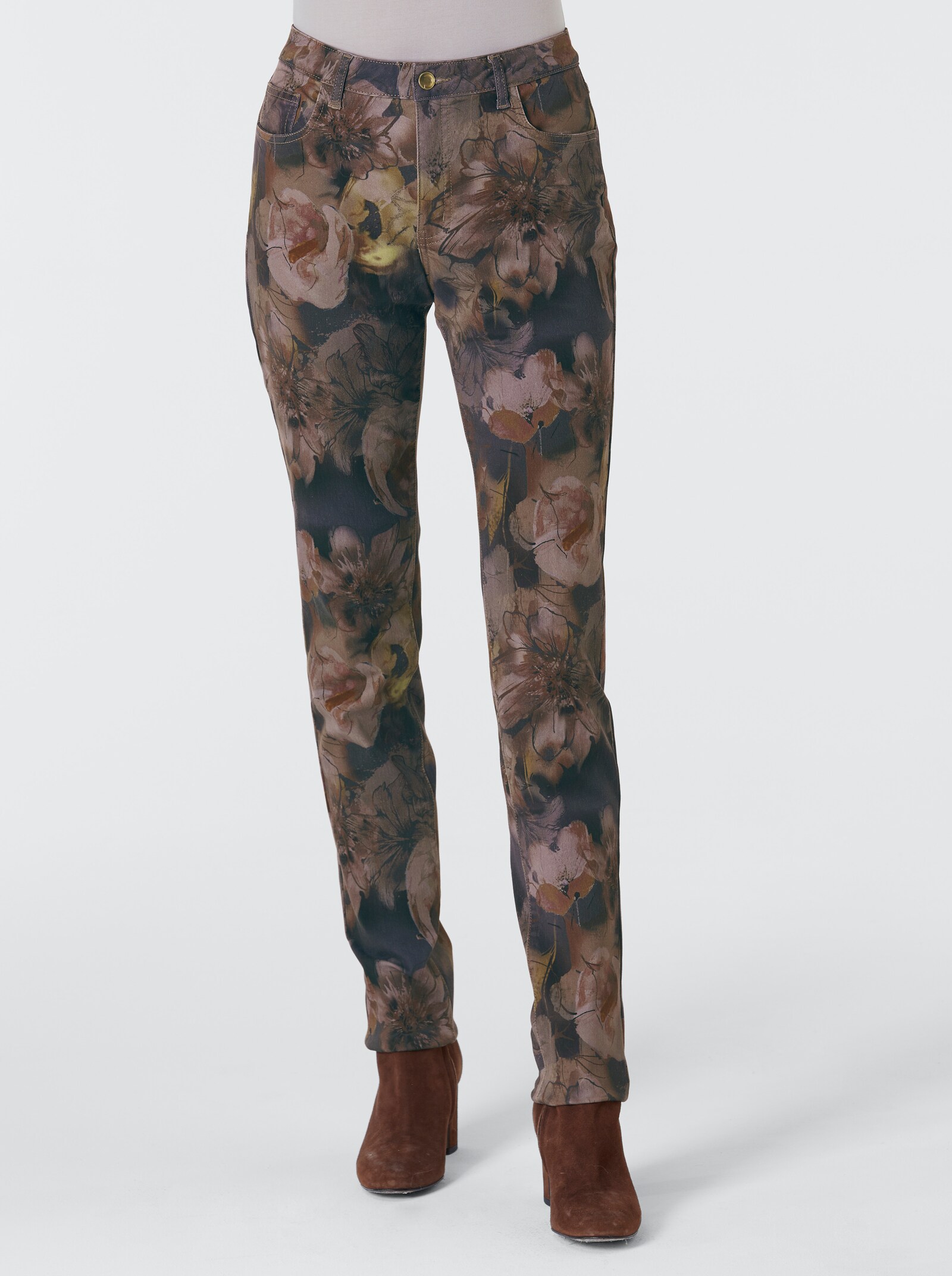 CREATION L PREMIUM 5-Pocket-Jeans im floralen Dessin - bunt