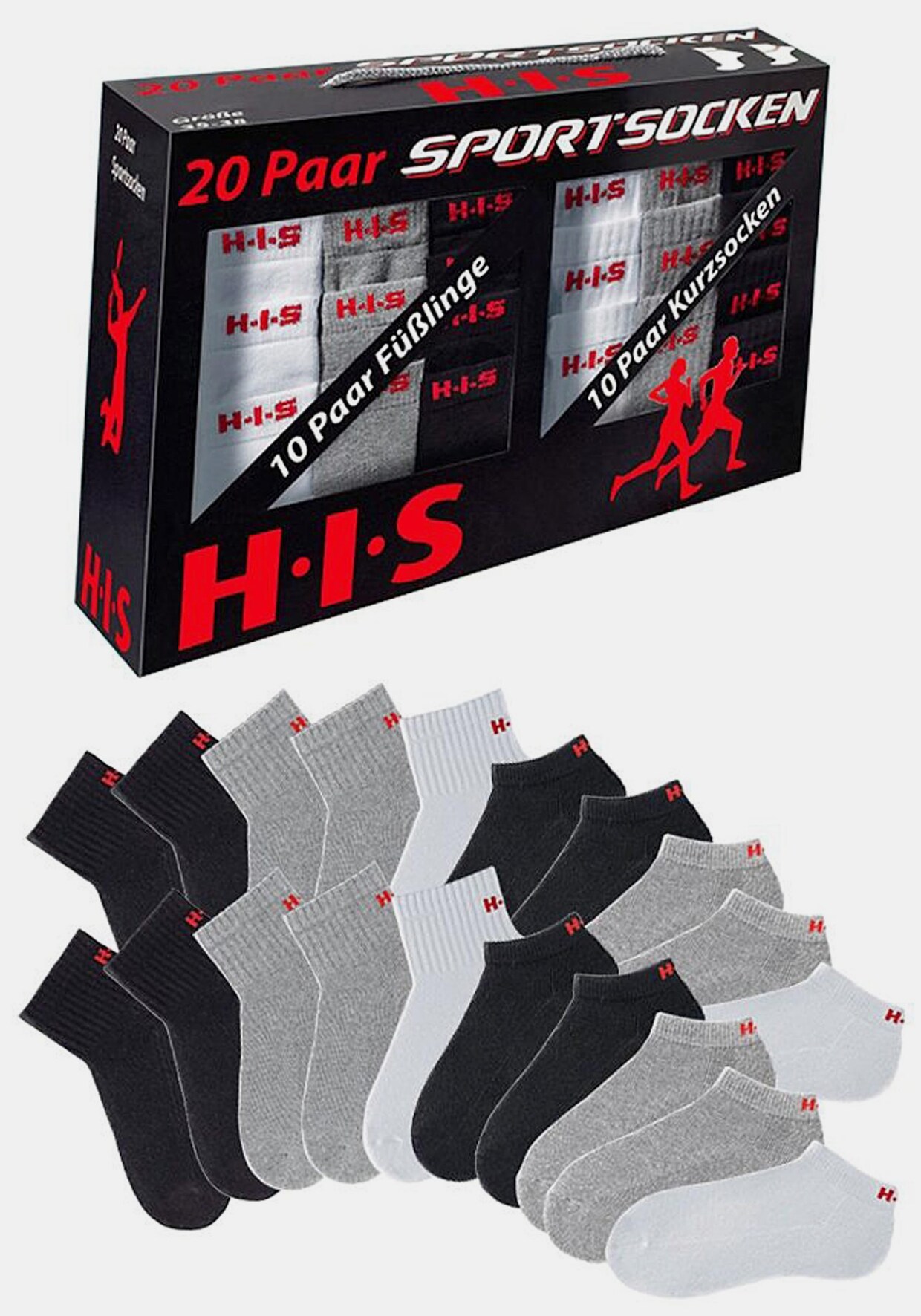H.I.S Kurzsocken - 1x weiß + 1x grau + 1x schwarz