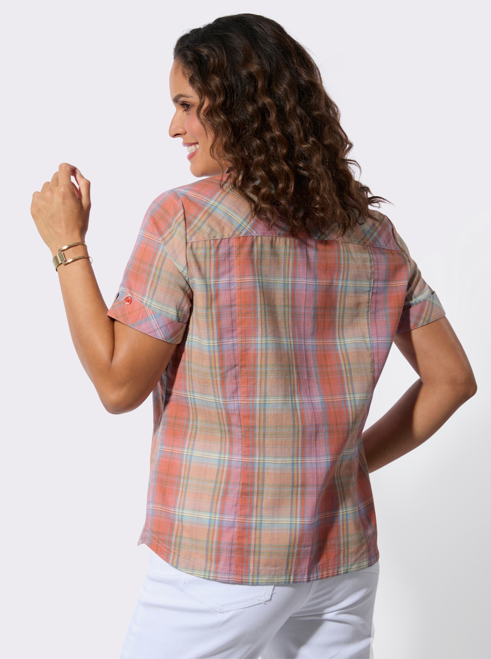 Karobluse mit abgerundetem Saum - orchidee-sand-kariert