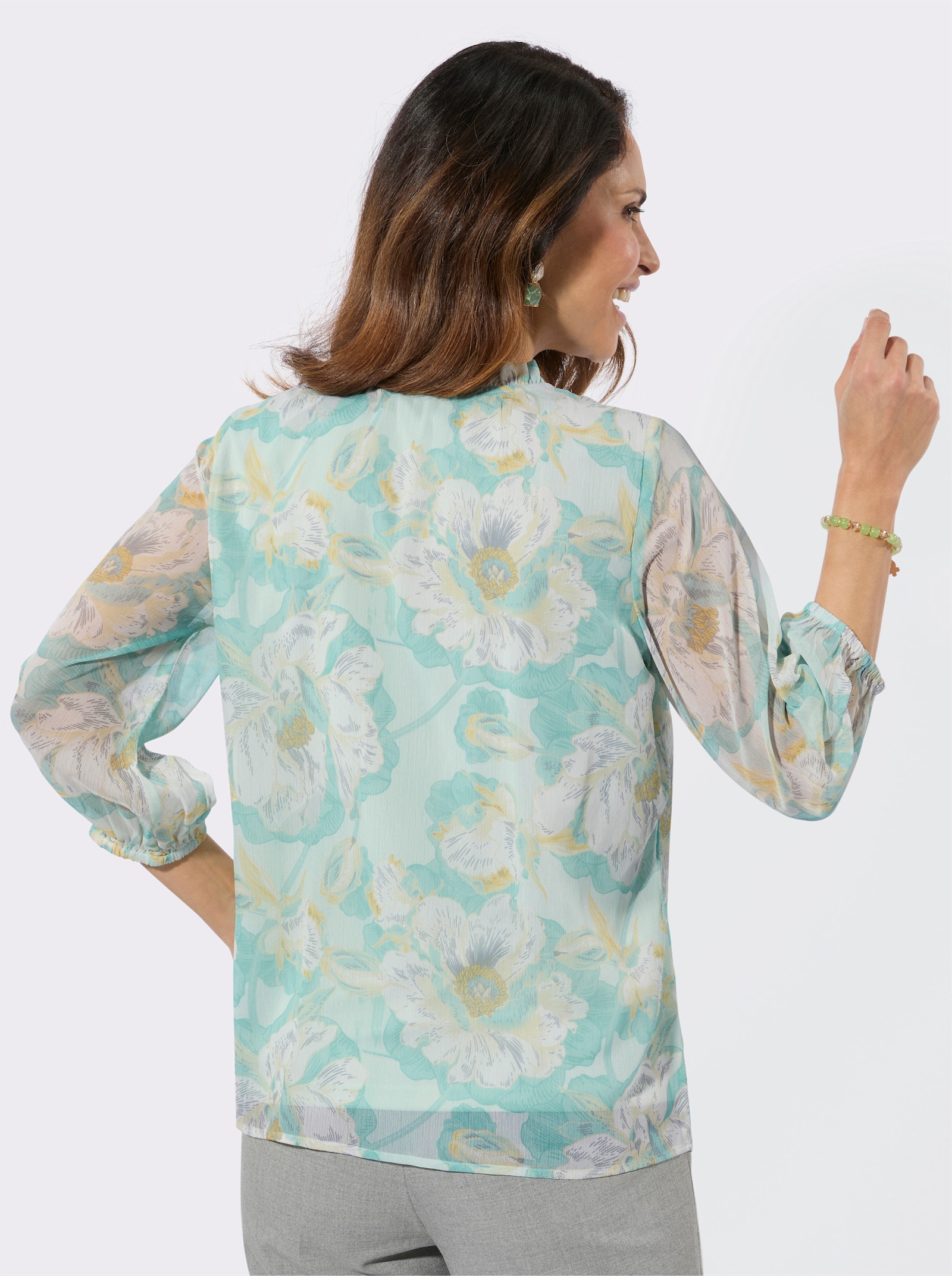 Druckbluse mit Rüschen - zartmint-salbei-bedruckt