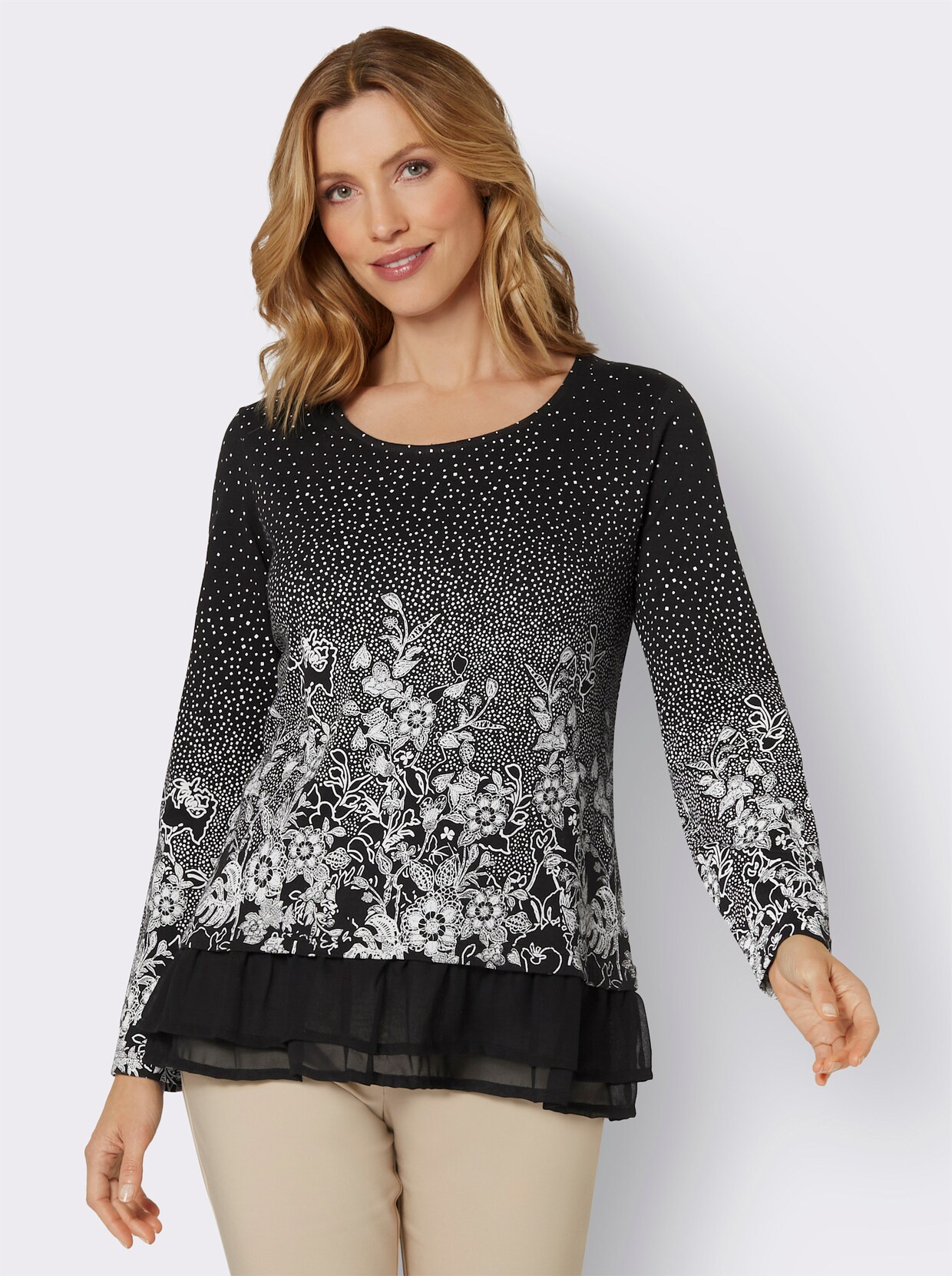 Shirt met lange mouwen - zwart/wit geprint