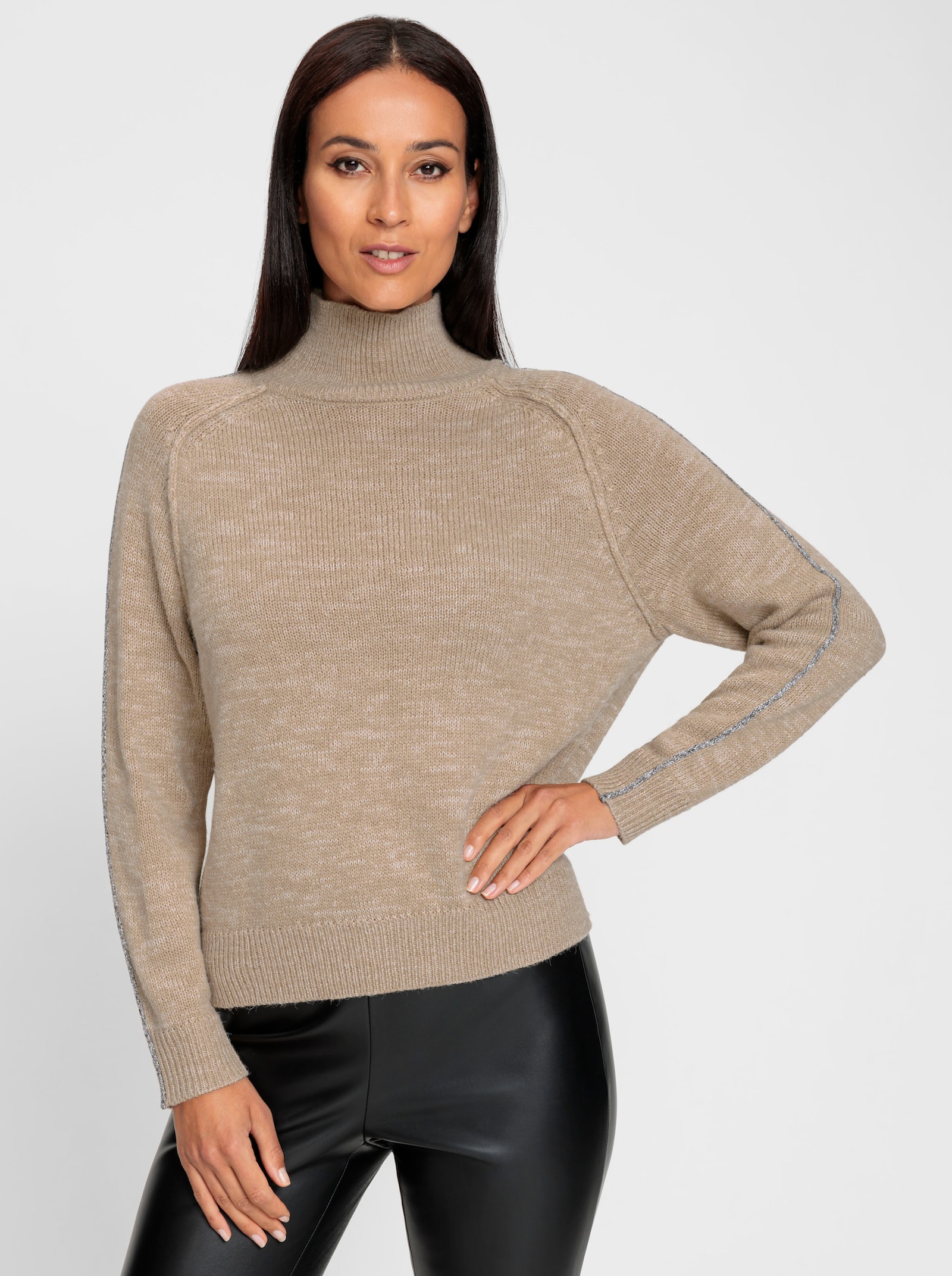heine Pull en tricot à grand col montant - beige-écru chiné