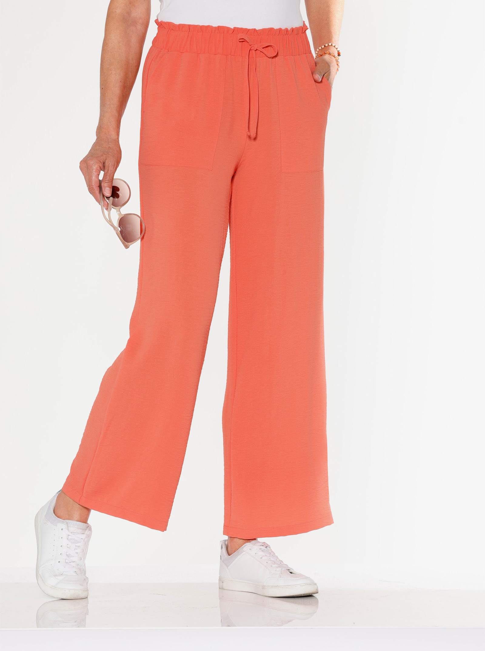 Comfortbroek in linnenlook, wijd model - koraal