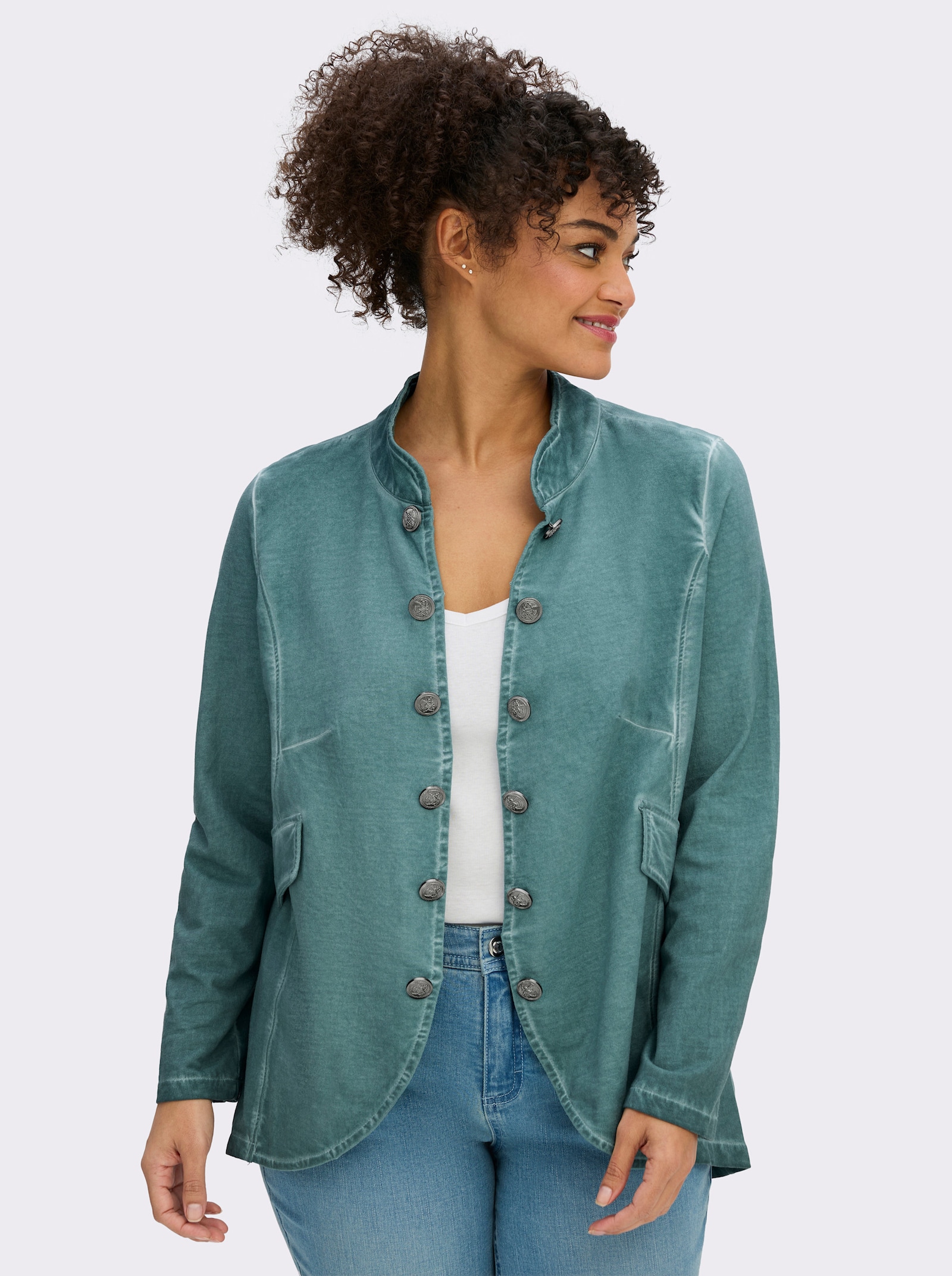 Sweatjacke in Oil-dyed-Optik - jade