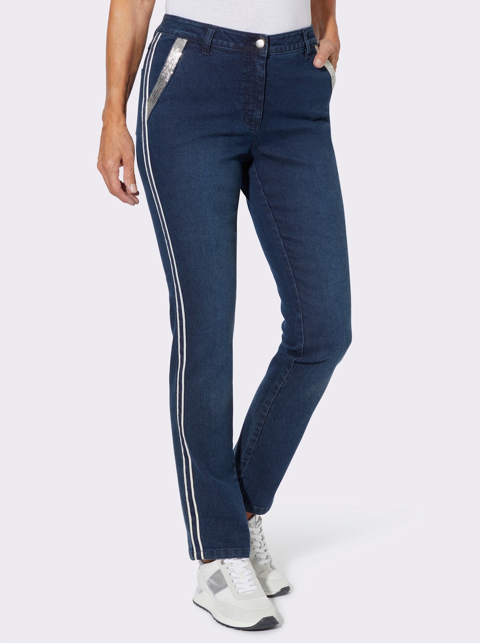 Jeans mit Galonstreifen - blue-stone-washed