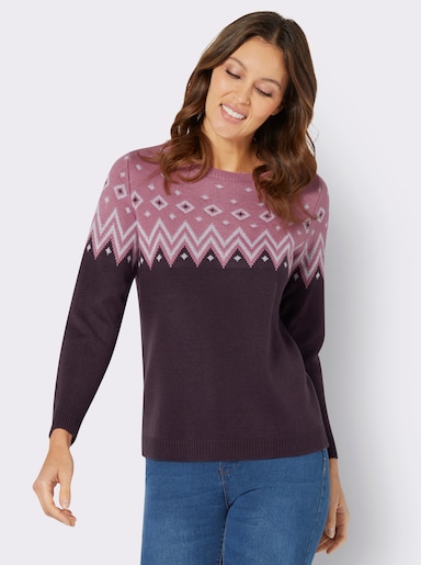 Norwegerpullover - burgund-altrosa-gemustert