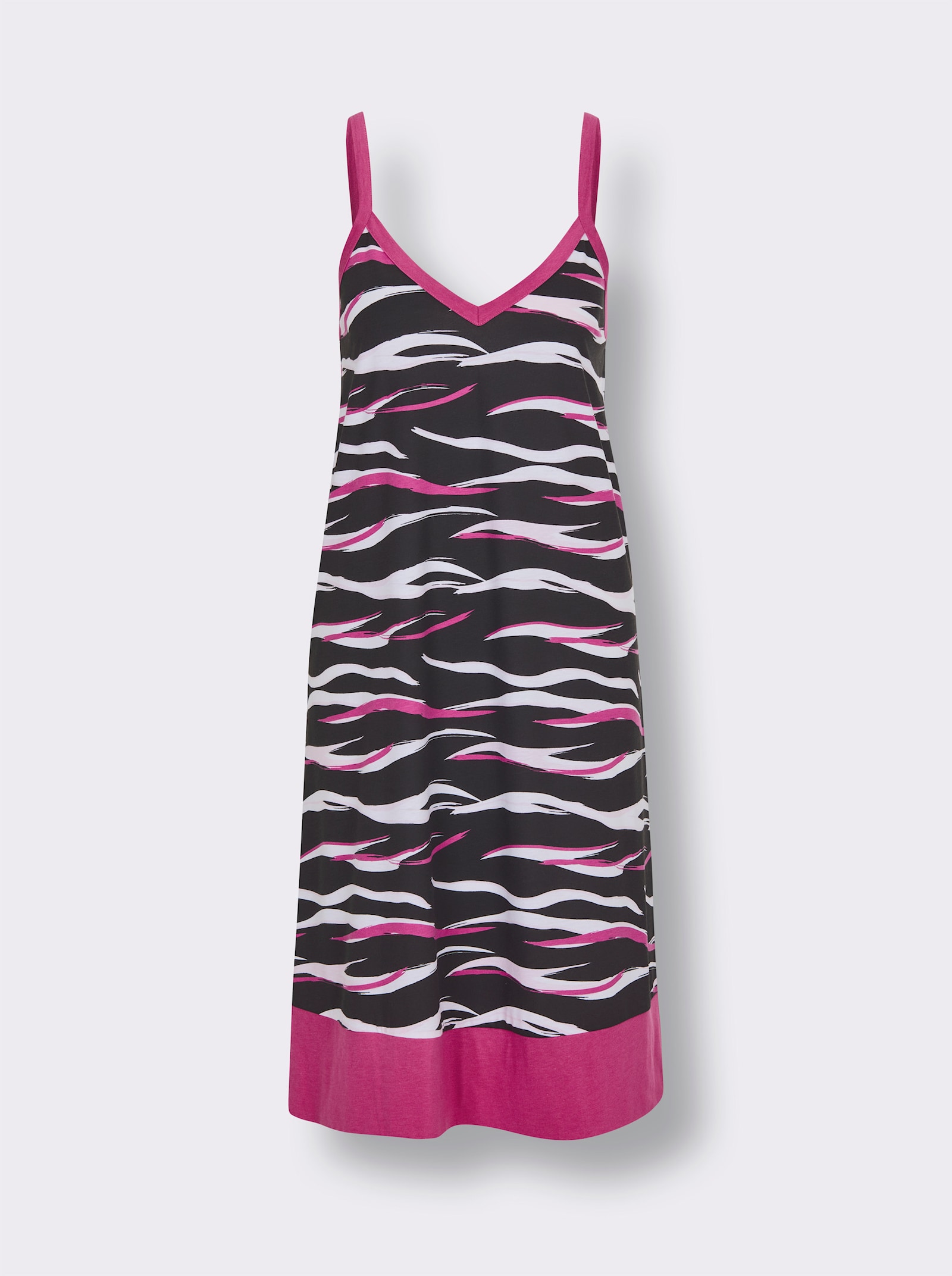 wäschepur Nachthemd - schwarz-fuchsia-bedruckt
