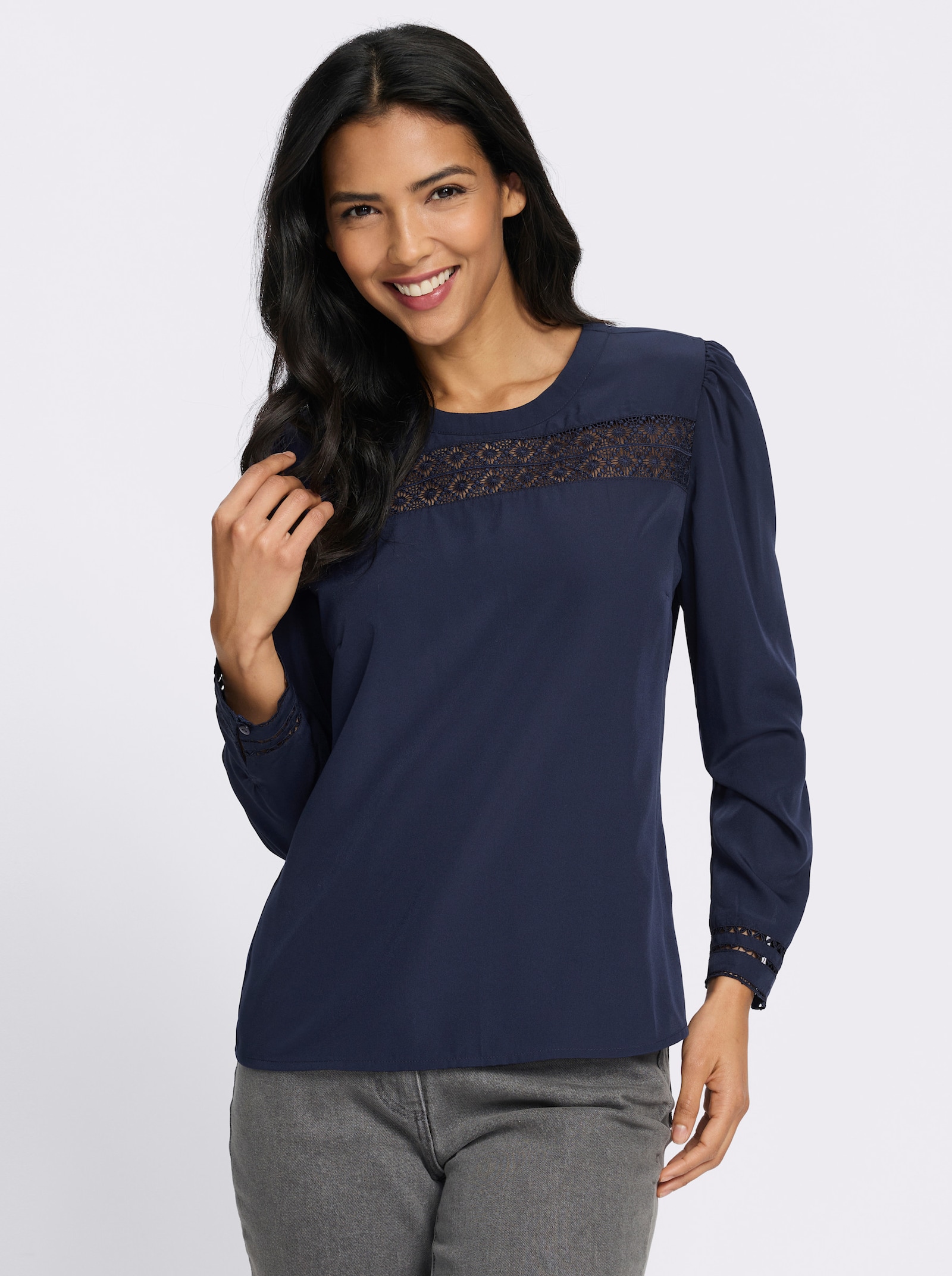 Tunika mit Blüten-Spitze - marine