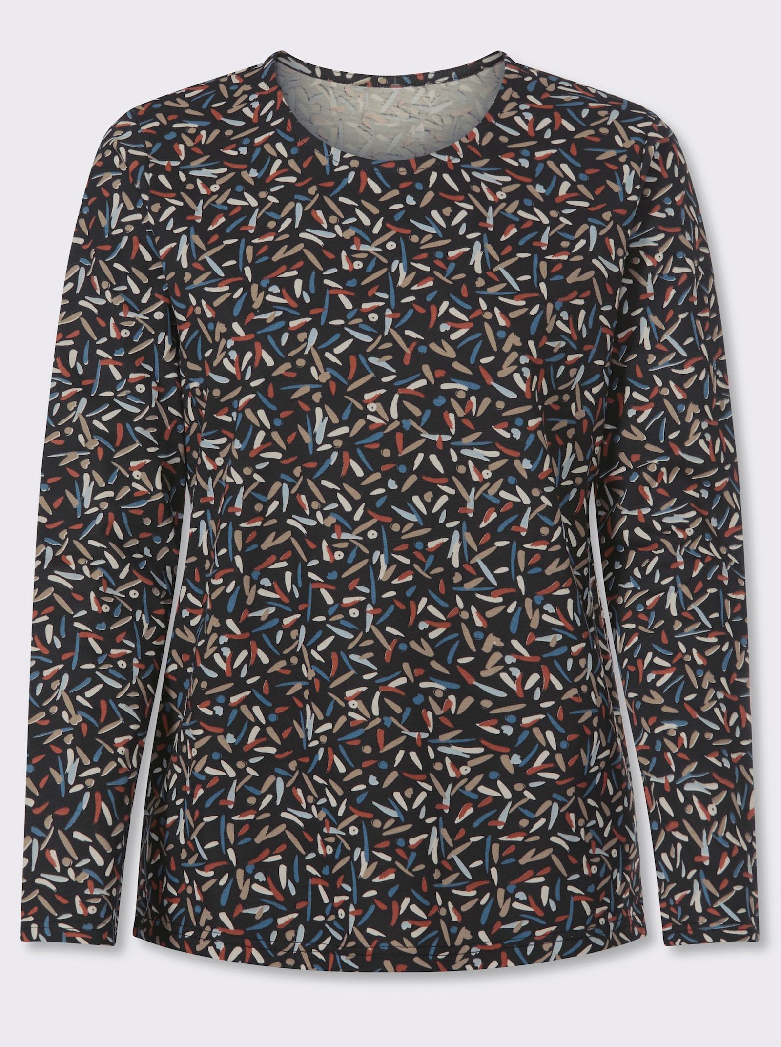 Langarmshirt im Minimal-Dessin - schwarz-rostrot-bedruckt