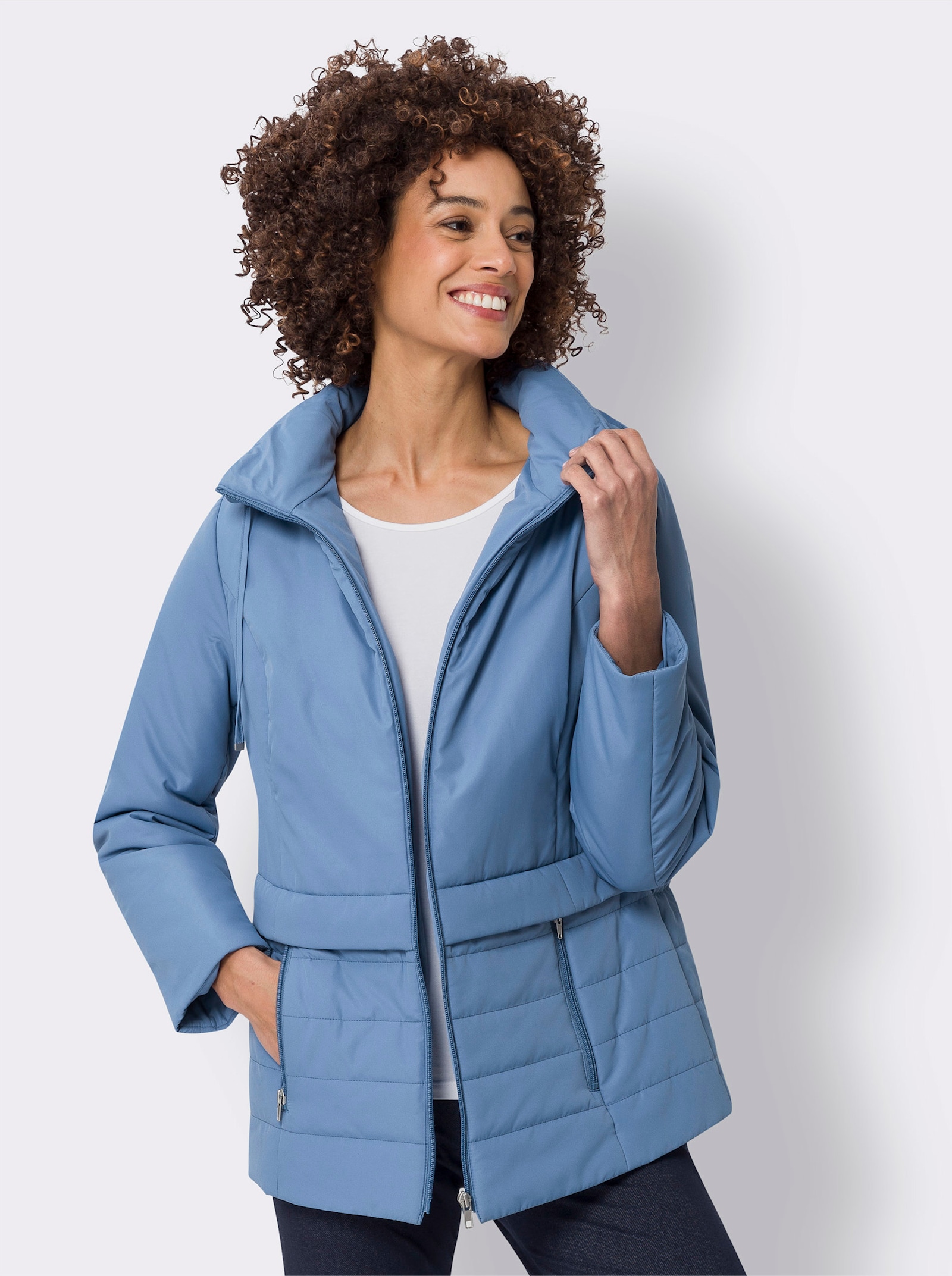 Steppjacke mit Kapuze - mittelblau