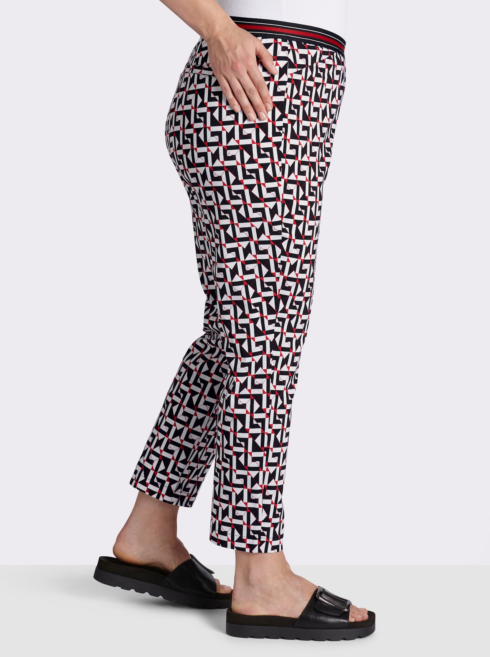 Bengalinhose mit grafischem Druck - schwarz-rot-bedruckt