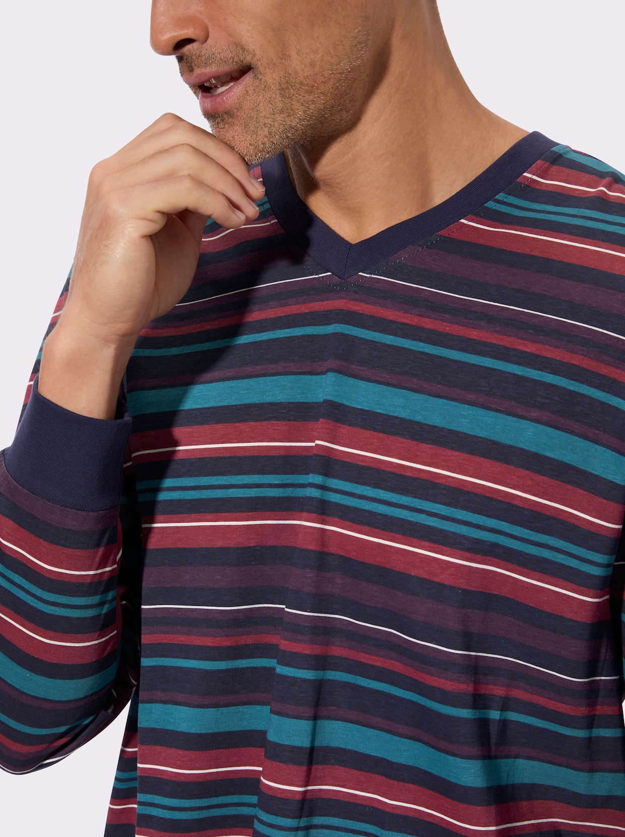 Schlafanzug mit Streifen-Muster, Single-Jersey - marine-topas-geringelt