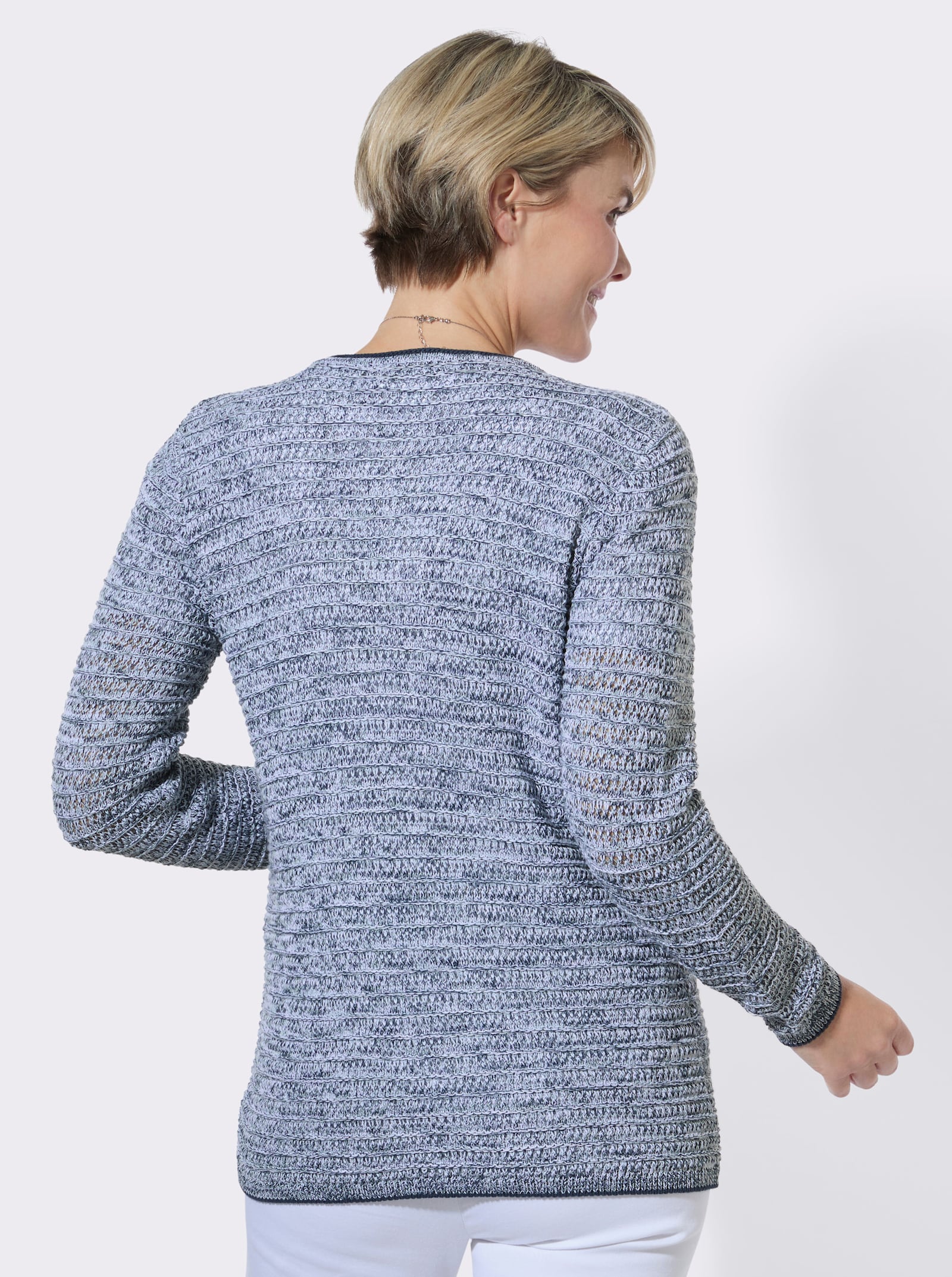 Strickjacke im Ajourmuster - jeansblau-meliert
