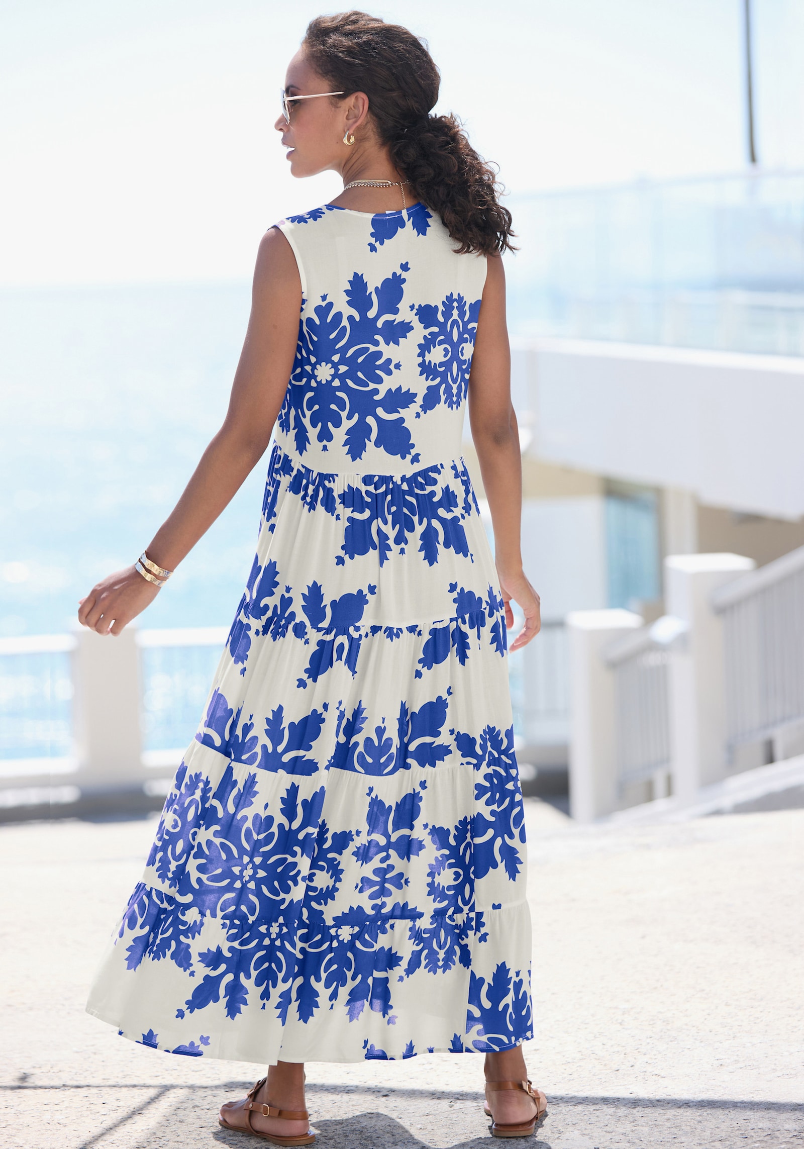 Vivance Maxikleid - creme-blau bedruckt