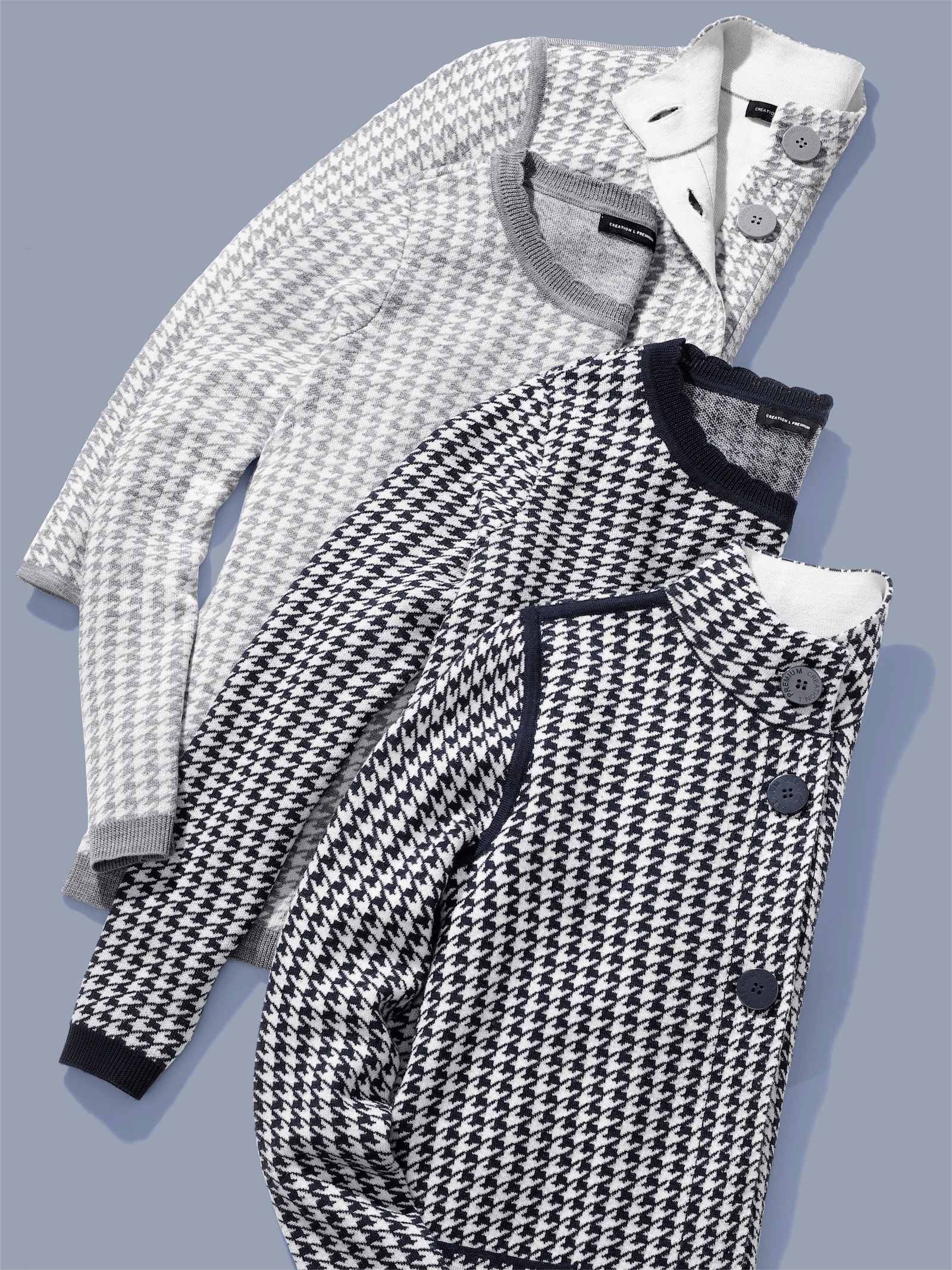 CREATION L PREMIUM Jacquardstrickjacke mit Merinowolle - steingrau-champagner-gemustert