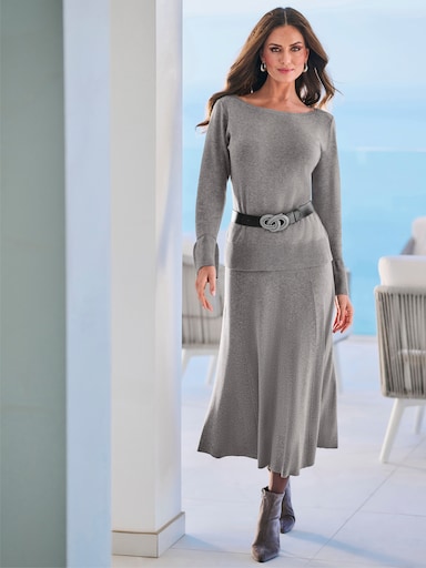 heine Pullover van fijntricot met boothals - grijs gemêleerd