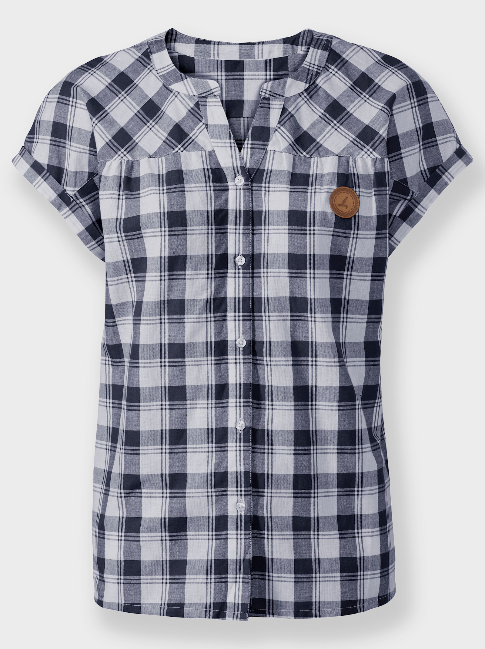 Karobluse mit abgerundetem Saum - marine-weiß-kariert