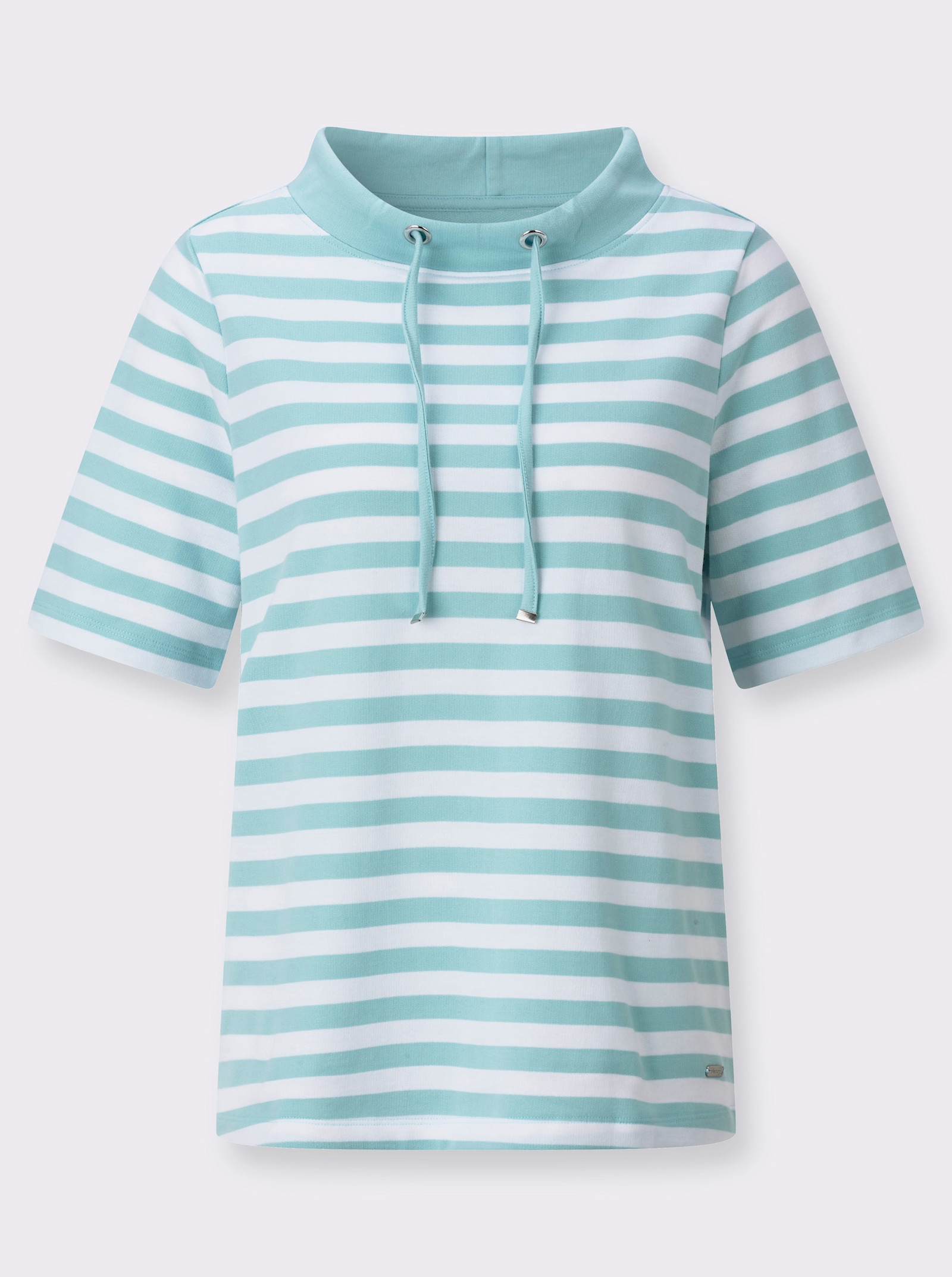 Sweatshirt in Interlock-Qualität - mint-ecru-geringelt