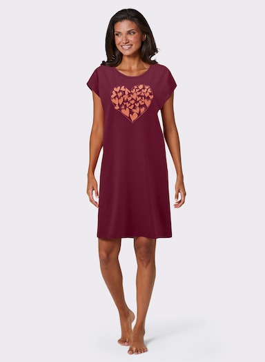 wäschepur Sleepshirts mit platziertem Druckmuster - bordeaux-bedruckt + papaya-bedruckt