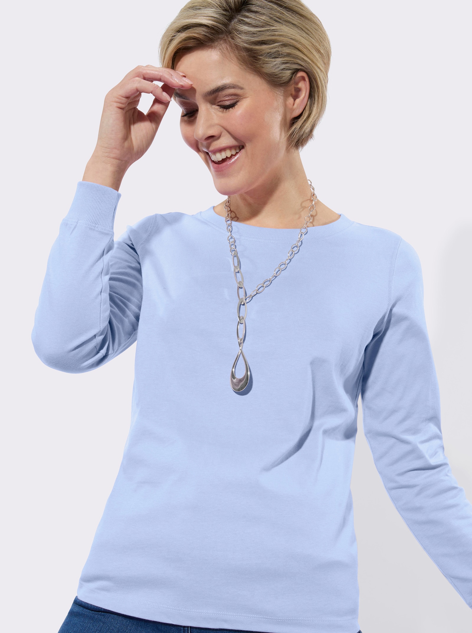 Rundhalsshirt in der 2-Stück-Packung - taubenblau + eisblau