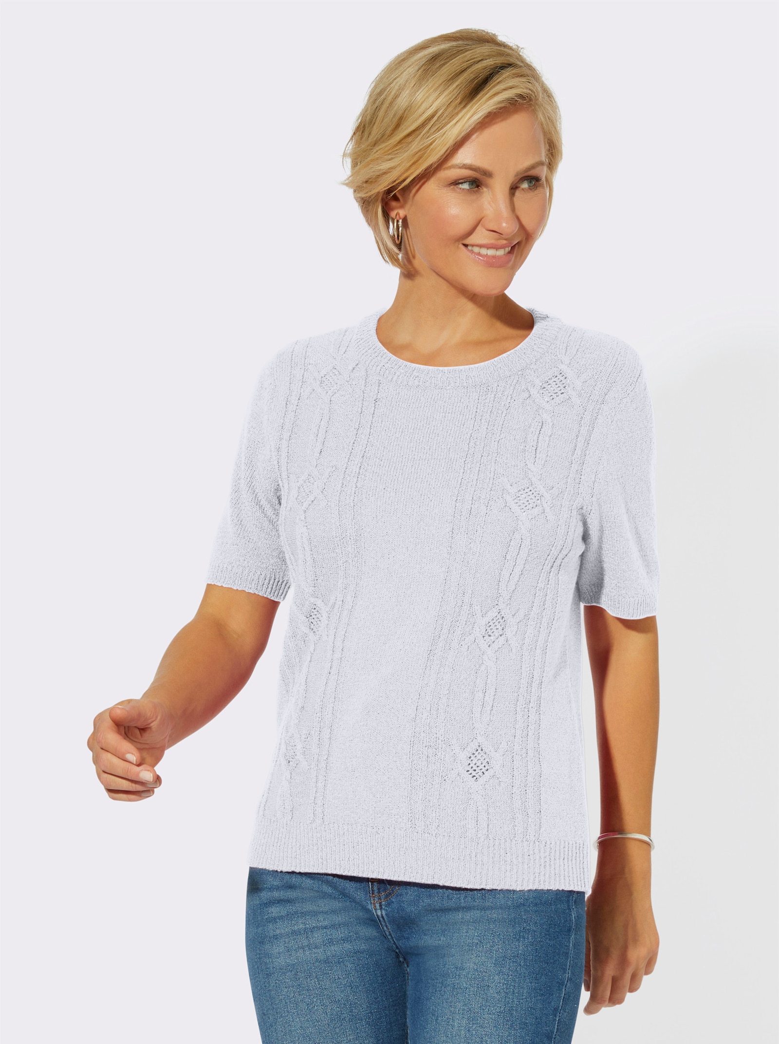 Rundhalspullover mit Bouclé-Qualität - weiß