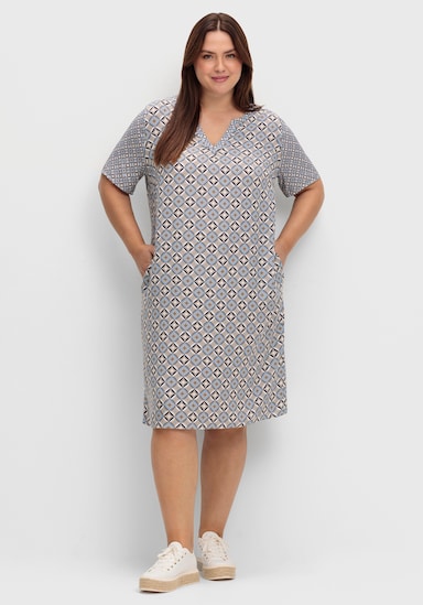 Tunikakleid mit halblangen Ärmeln - dunkeltaupe-marine-bedruckt