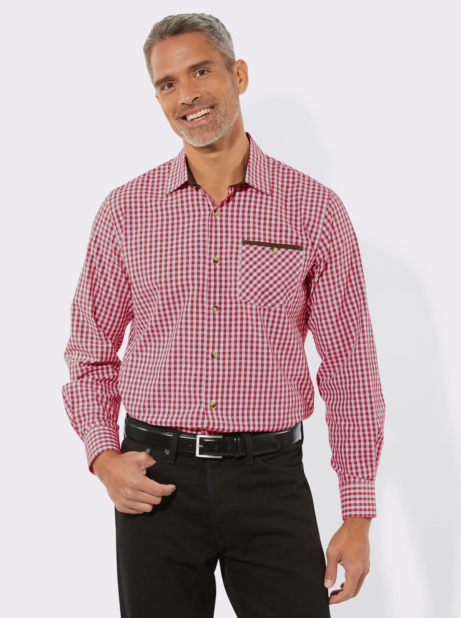 Karohemd mit Knöpfen in Horn-Optik - kirsche-kariert