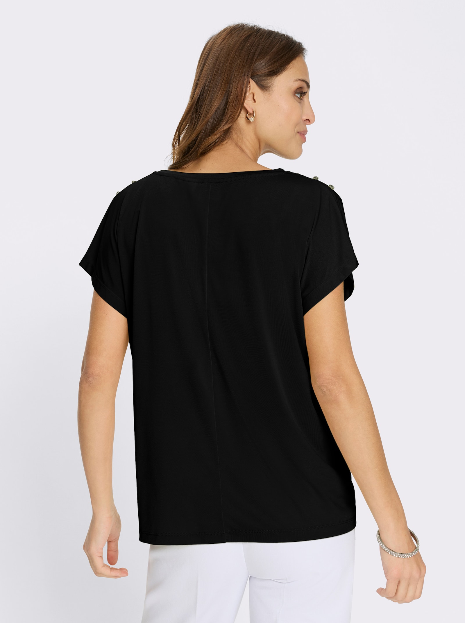 Rundhalsshirt mit Schmucksteinchen - schwarz