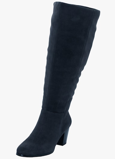 sheego Weitschaftstiefel aus Velours-Lederimitat - jeansblau