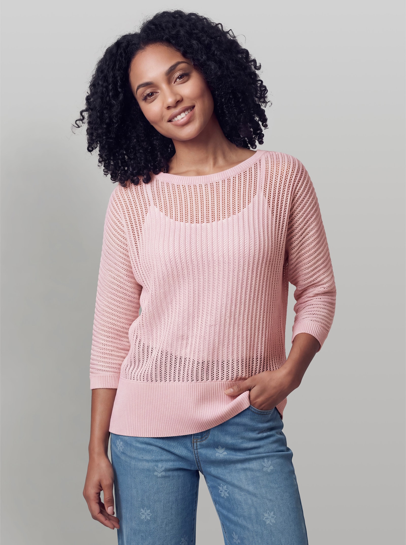 heine Ajourpullover mit weitem Ausschnitt - hellrosé