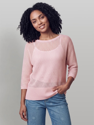 heine Ajourpullover mit weitem Ausschnitt - hellrosé