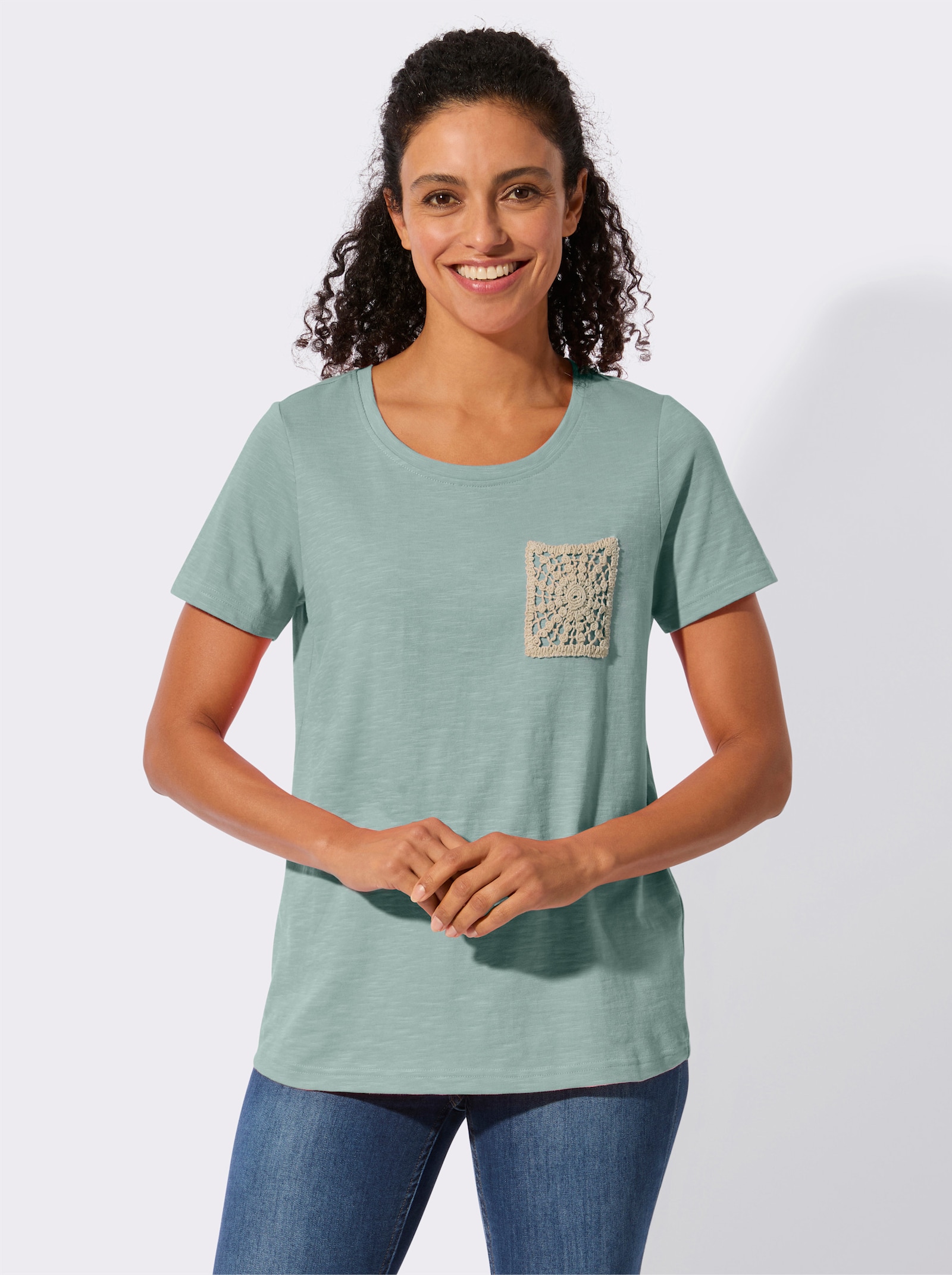 Kurzarmshirt in Flammgarn-Qualität - kalkmint