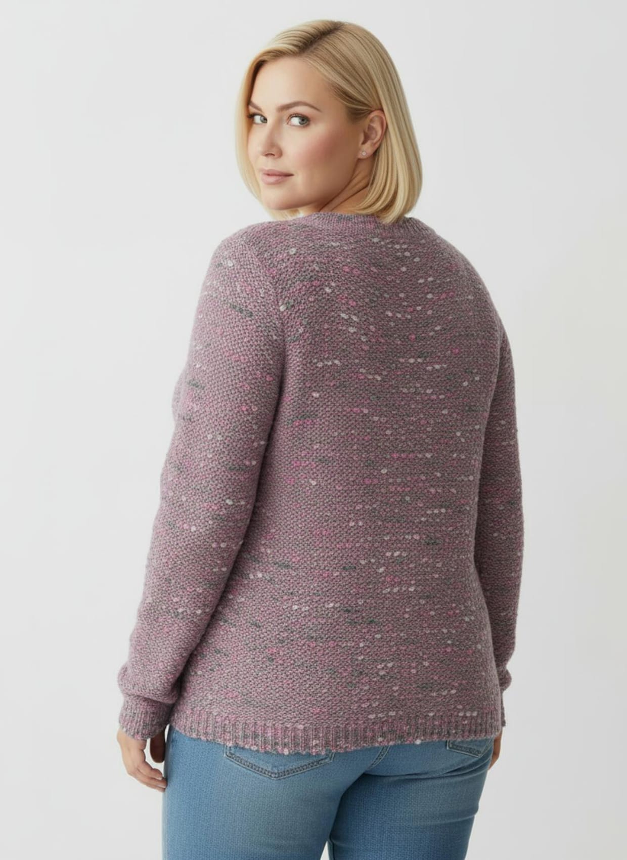 Bouclé-Pullover in Linksstrick - mauve-meliert