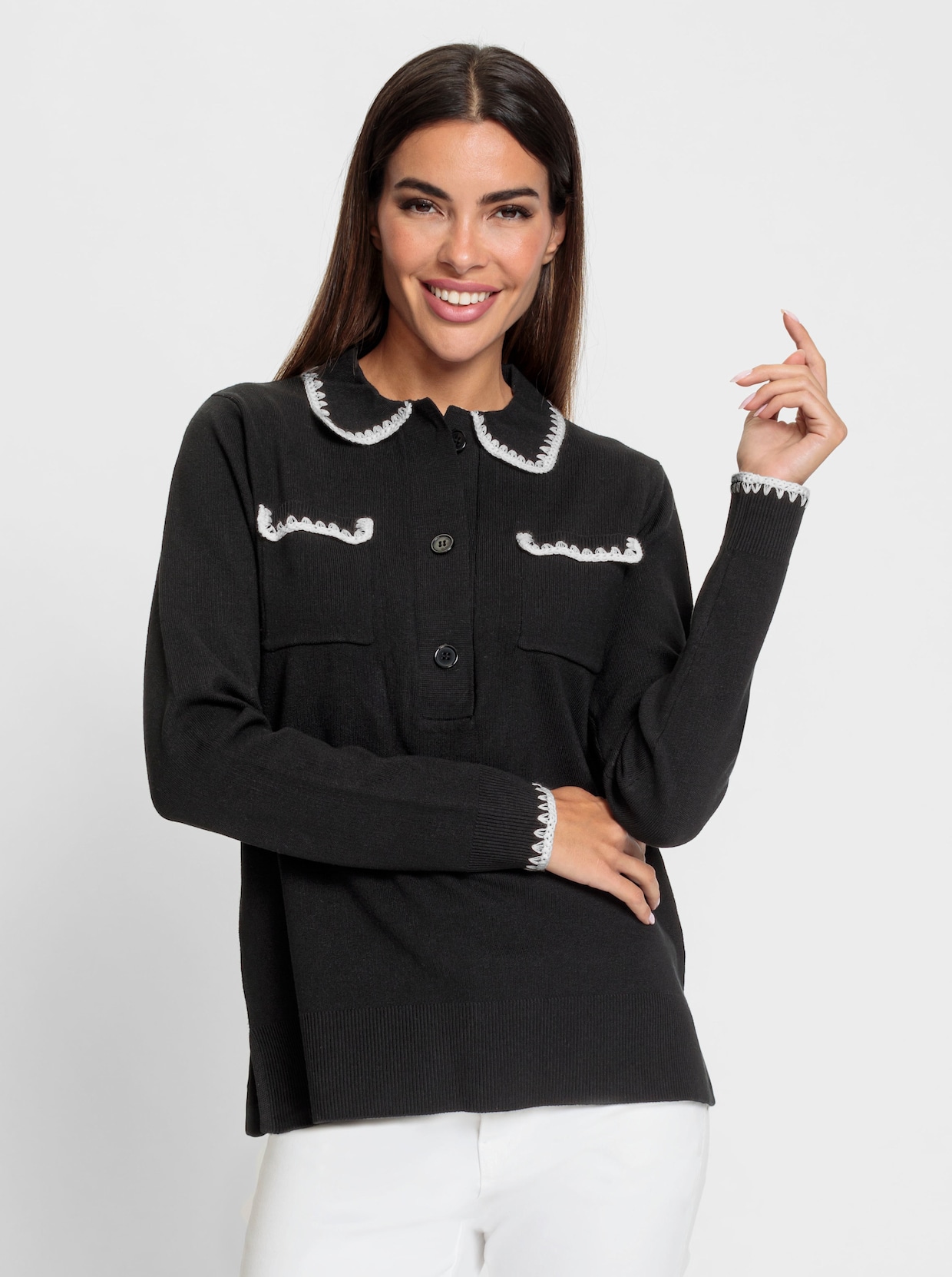 heine Polopullover - schwarz-ecru