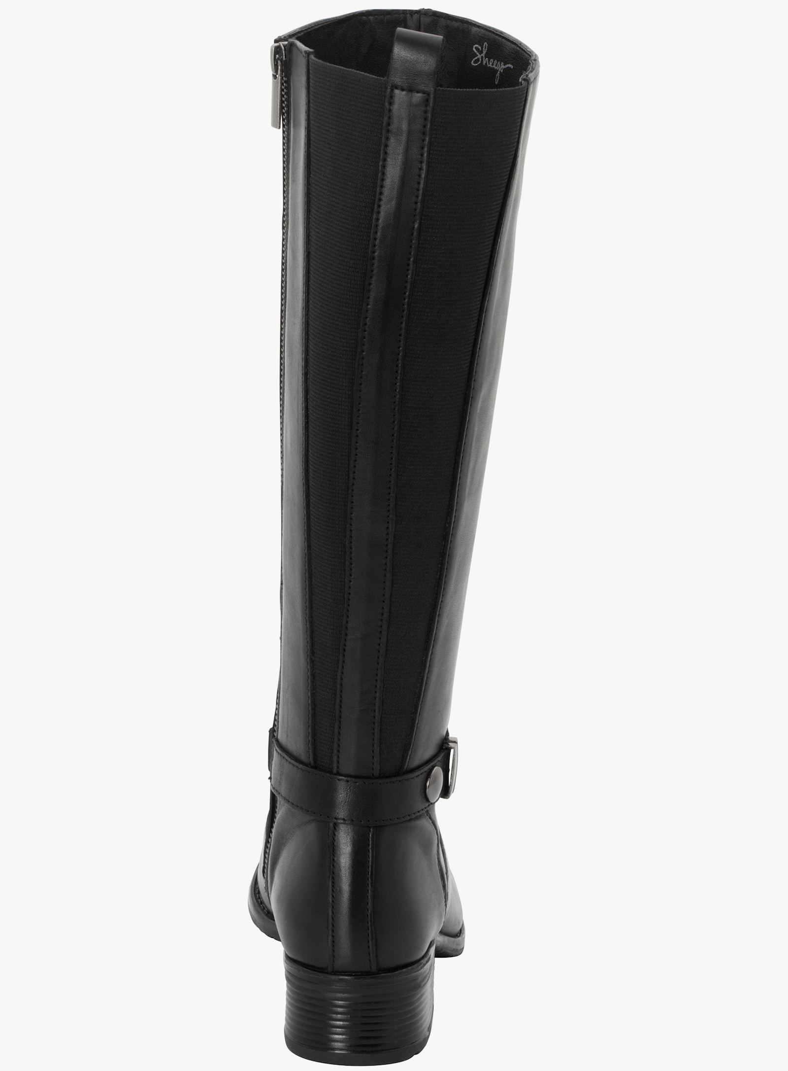 sheego Weitschaftstiefel aus Leder, mit Zierband - schwarz