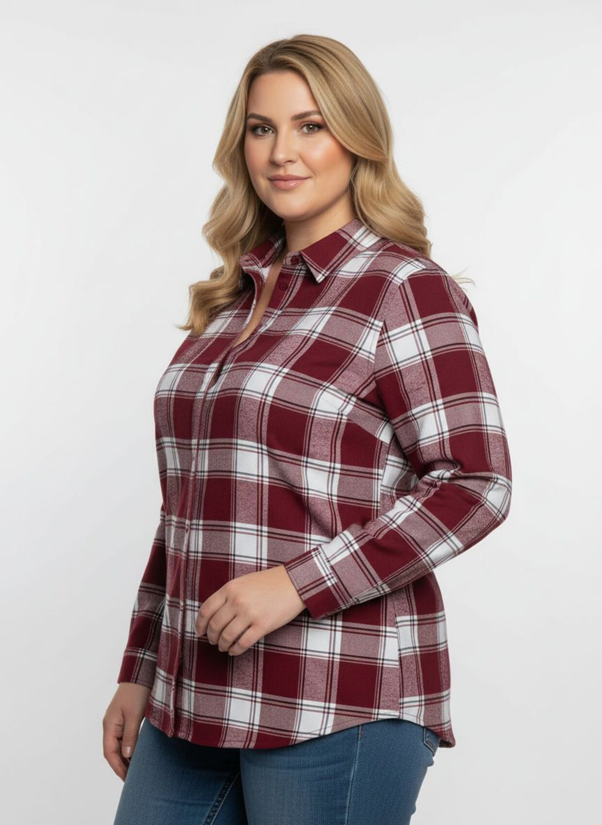Flanellbluse in Karo-Muster - dunkelrot-weiß-kariert