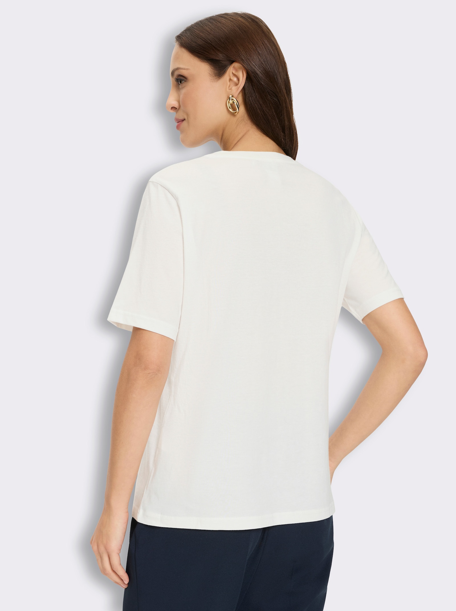 Kurzarmshirt mit Glitzersteinchen - ecru
