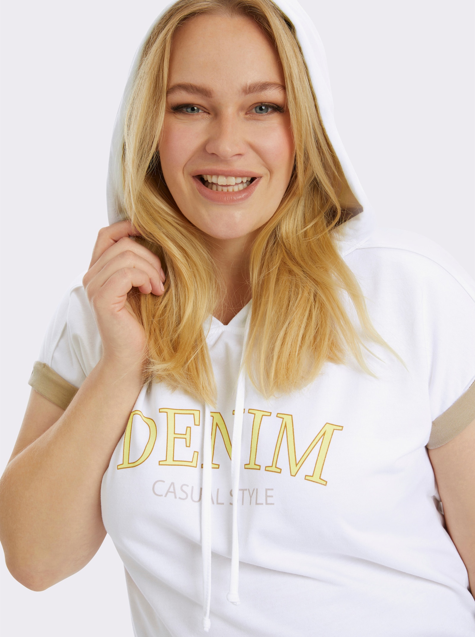  Kapuzenshirt mit Farbkontrasten - weiß-camel
